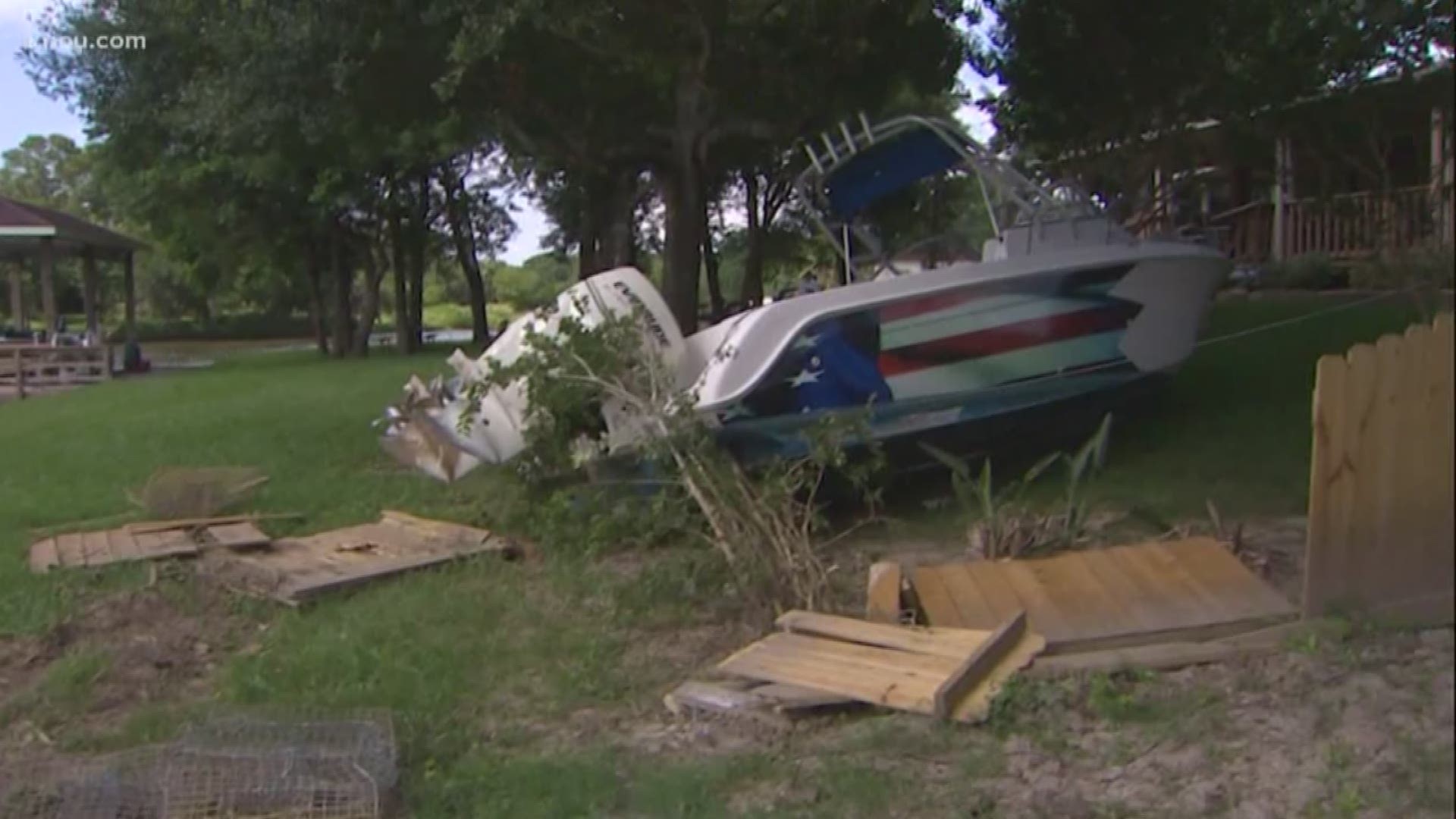 Boaters crashed through a dock, backyard fence and almost hit kids fishing, according to witnesses.