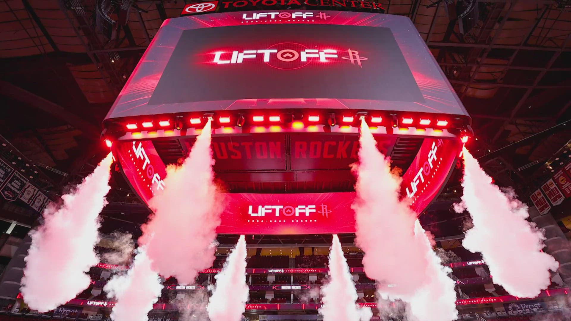 A scoreboard with rocket launchers will be on display this year at Toyota Center. It'll have more views of the action to people at Toyota Center.