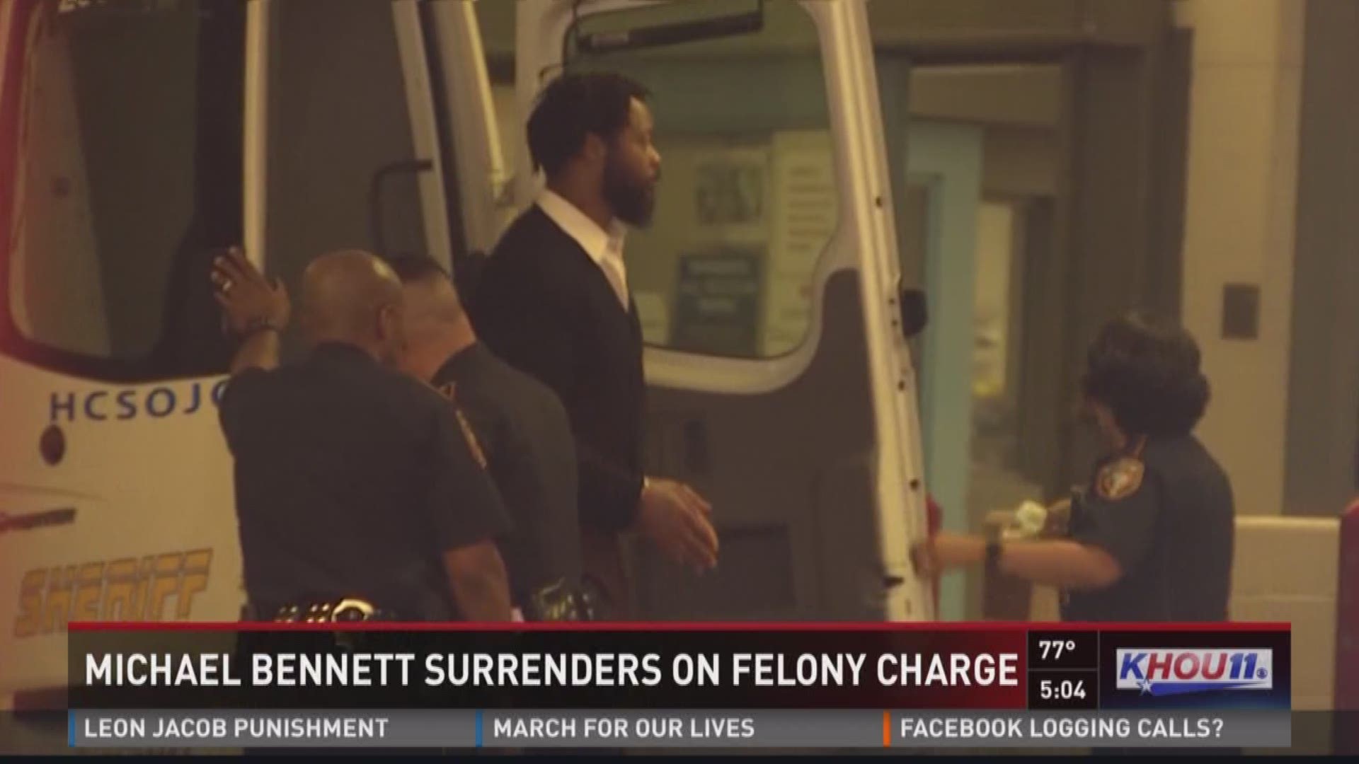 Philadelphia Eagles defensive lineman Michael Bennett surrendered Monday to face a charge that he assaulted a 66-year-old paraplegic woman at Super Bowl LI at NRG Stadium last year. Bennett is accused of shoving the security staff worker while trying to g