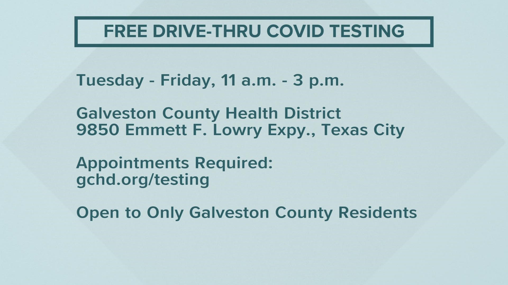 The Galveston County Health Department is opening a free drive-thru COVID testing site this week for its residents.