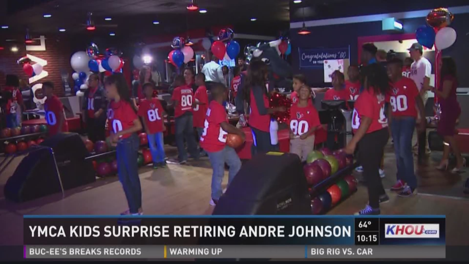 Kids with the Houston Texans YMCA surprised former Texan Andre Johnson with a retirement party.