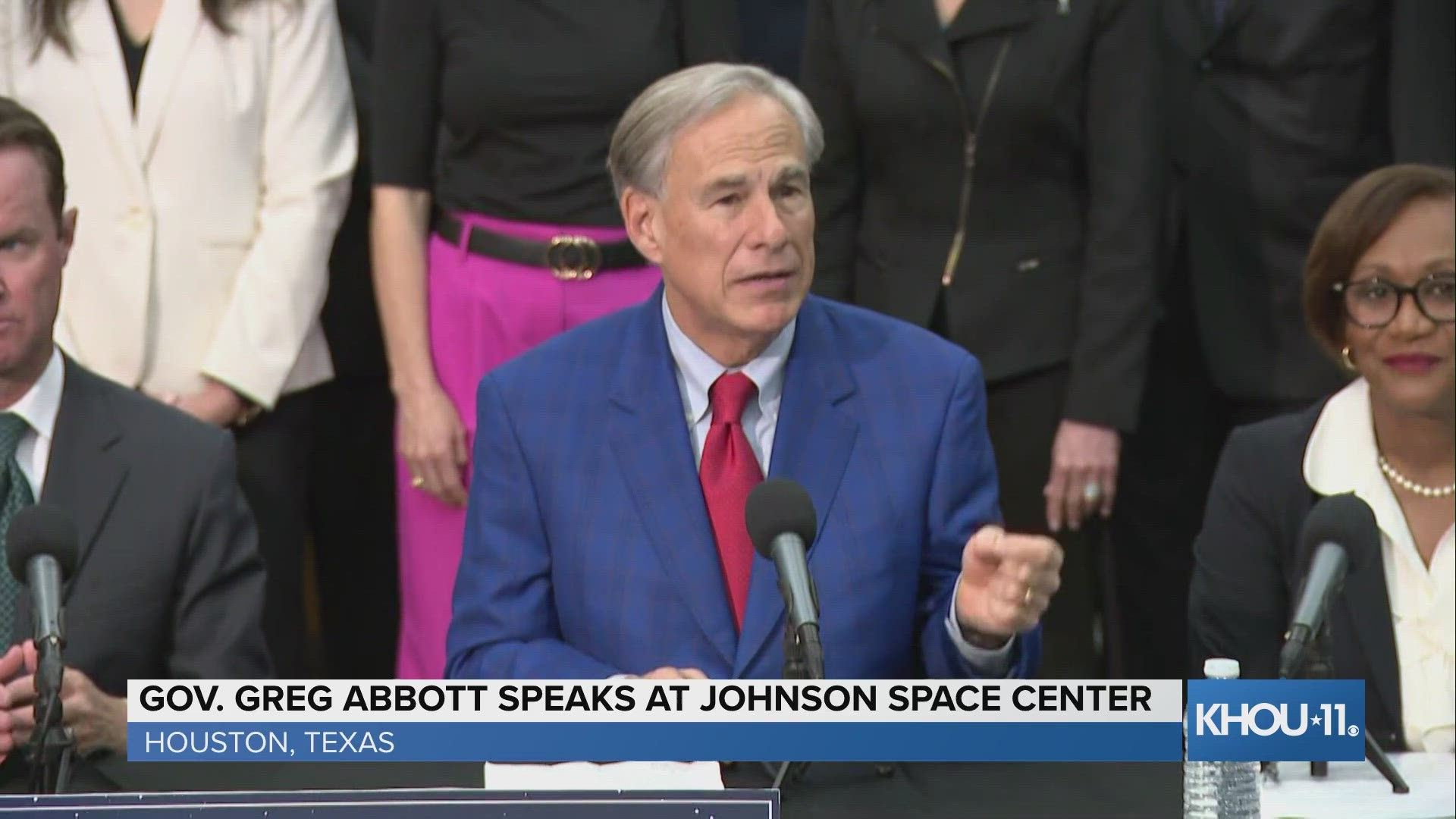 Gov. Greg Abbott on Tuesday discussed the Texas Space Commission with local, state and industry leaders at the Johnson Space Center in Houston.