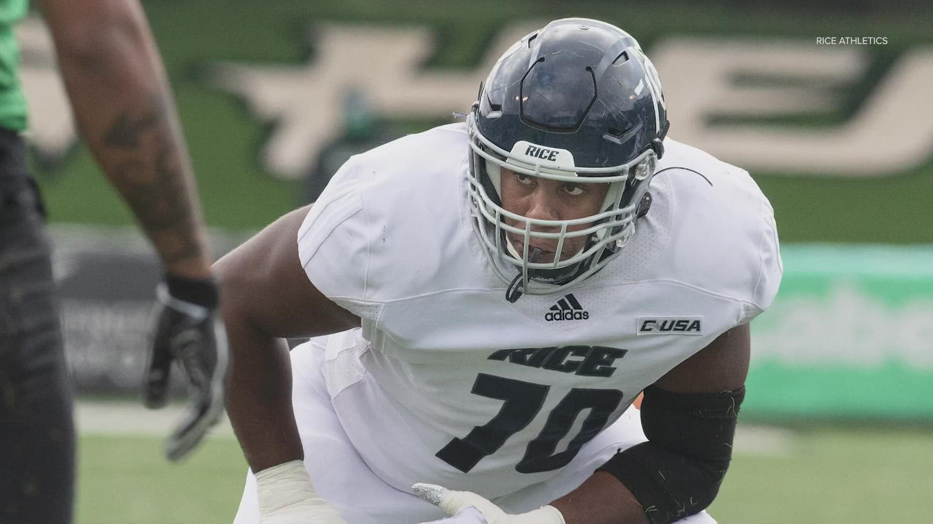 Jovaun Woolford is a 25-year-old football player and enrolled in Rice’s Masters of Global Affairs program. He says his age is an honor to him and the team.