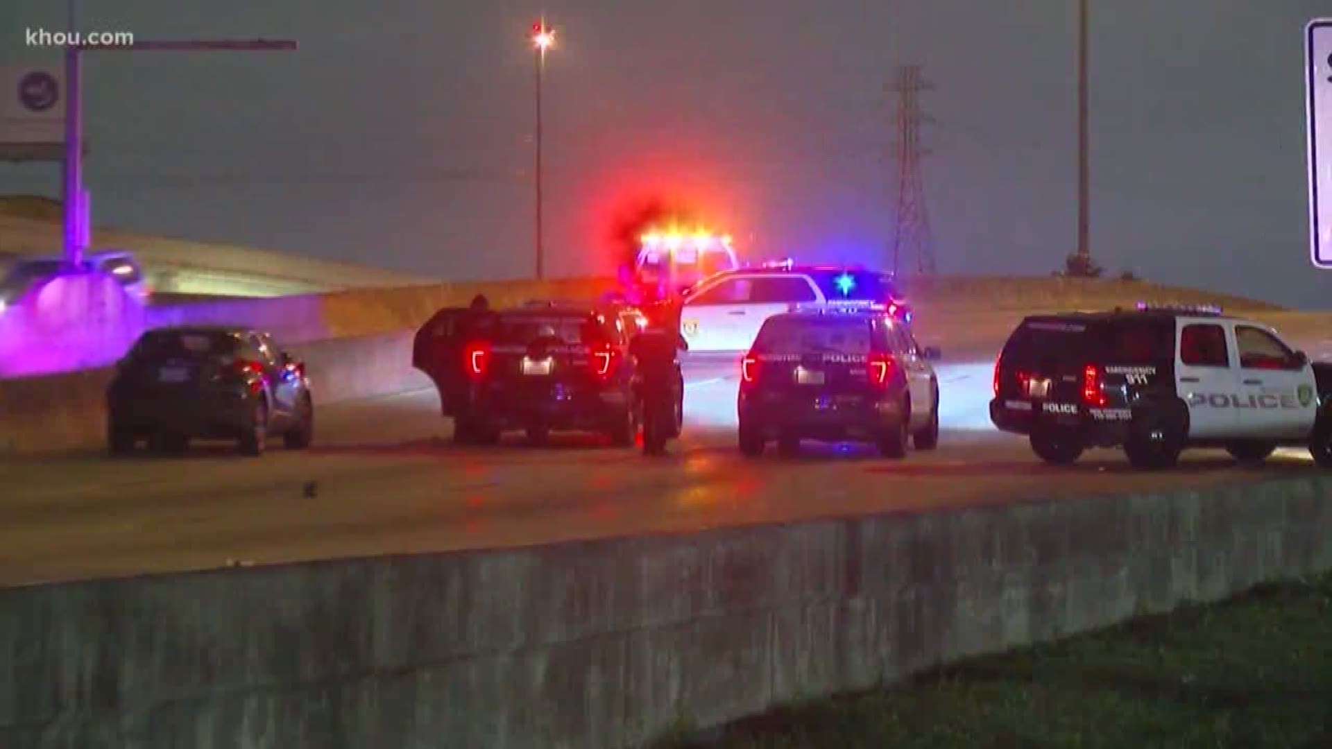 A man is dead and another person is in critical condition after they were hit by a car on the Gulf Freeway. The driver of the car is being tested for intoxication.