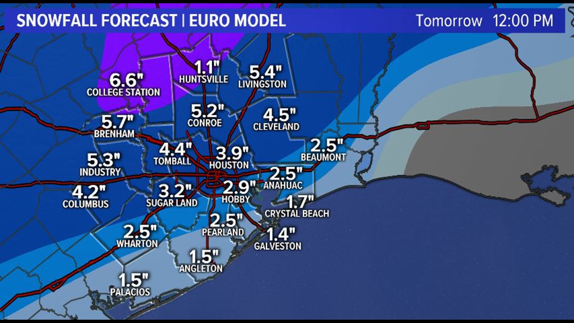 How much snow will Houston get in the winter storm?