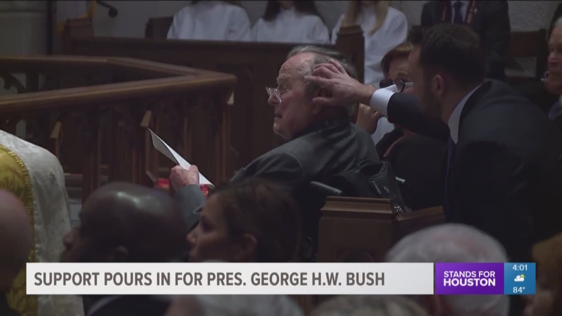 Former president George H.W. Bush remained in Houston Methodist Hospital on Tuesday, two days after he was taken there for an infection.