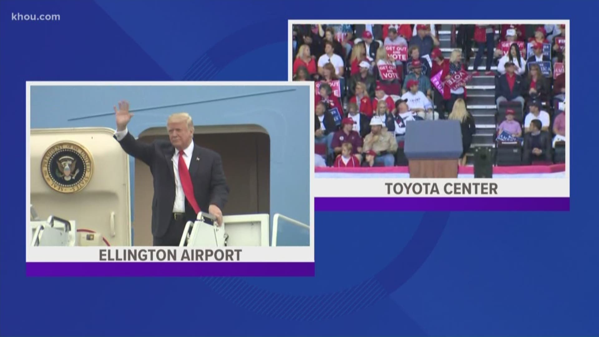 President Trump arrives in Houston to host a Make America Great Again rally supporting Sen. Ted Cruz.