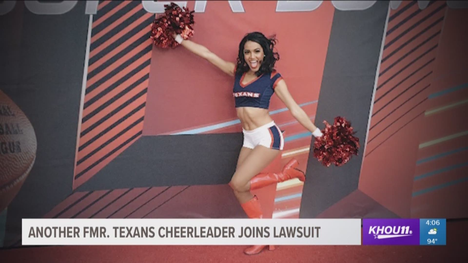 Another former Houston Texans Cheerleader will join a lawsuit against the team on Friday. Angelina Rosa says her body was duct-taped at a game because she was considered "skinny fat." She joined her lawyer Gloria Allred at a press conference at NFL headqu
