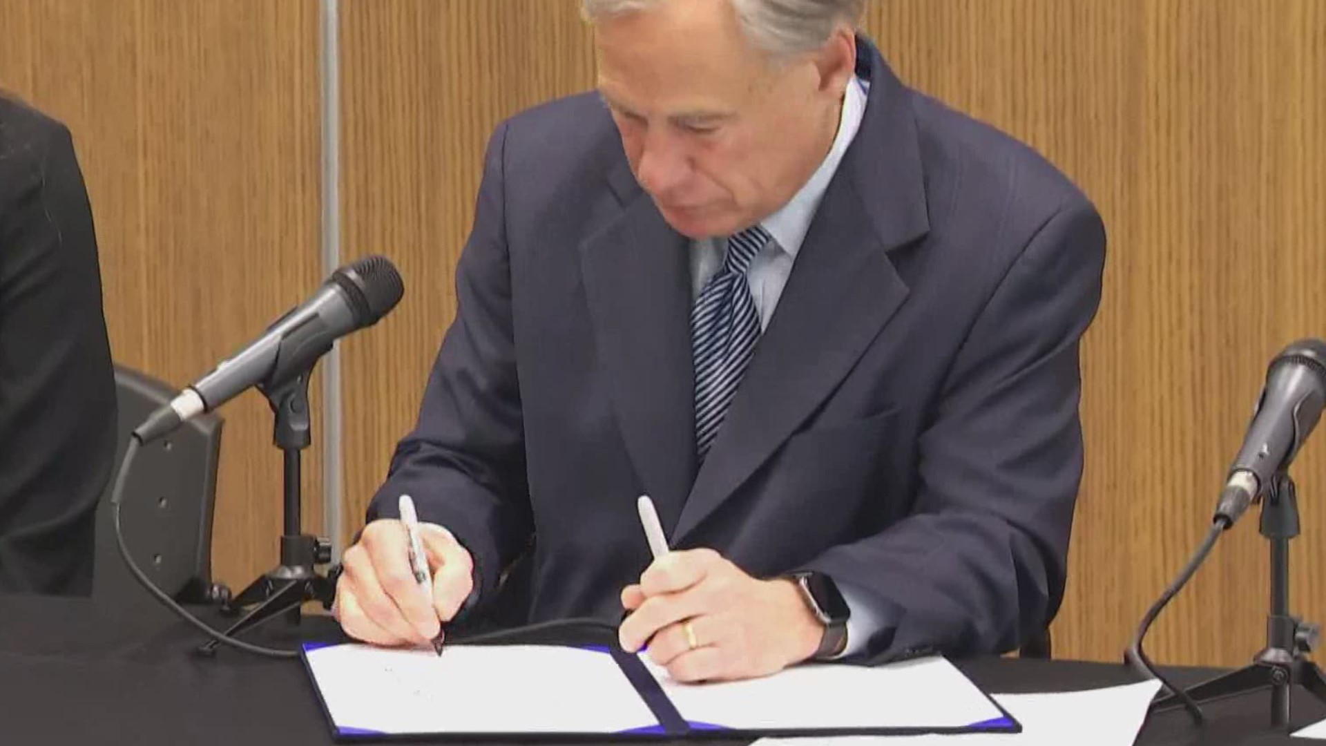 Gov. Greg Abbott ceremoniously signed an a law meant to crack down on illegal production and distribution of fentanyl.