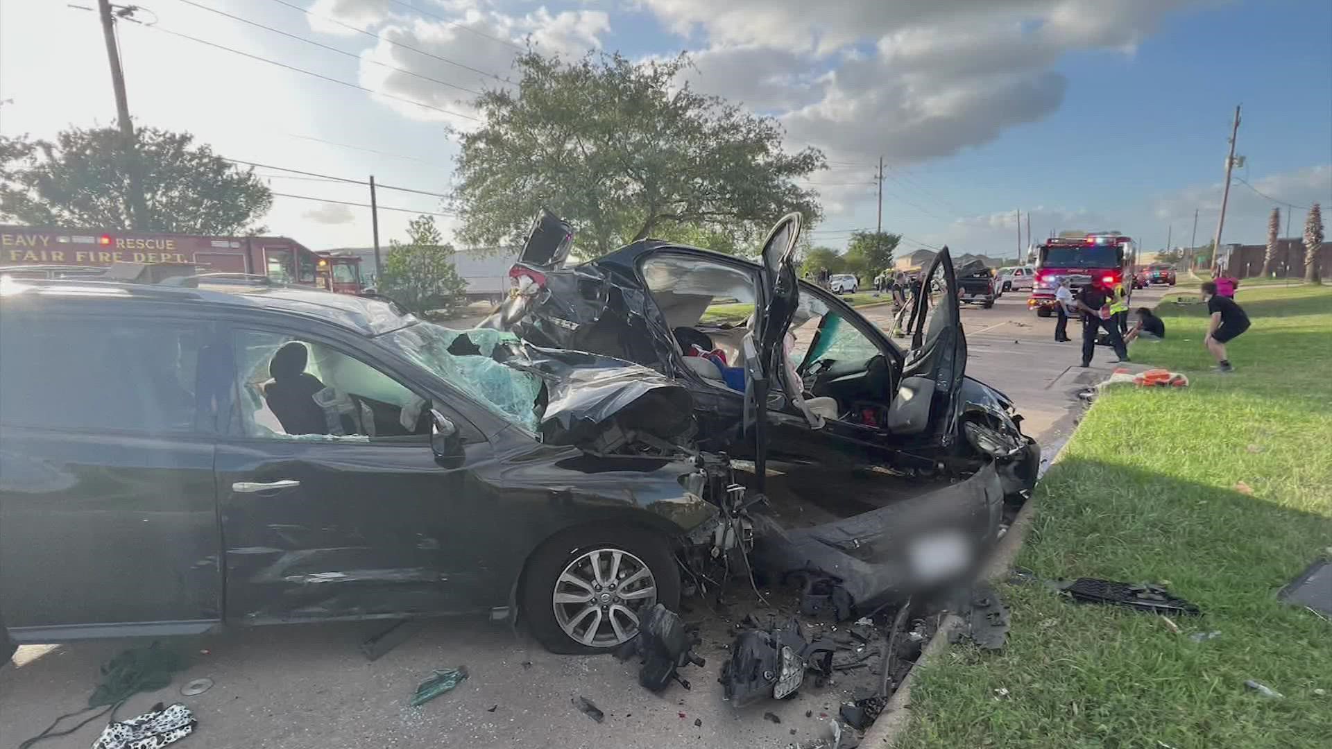 At least one person is dead after a chase ended in a five-vehicle crash in northwest Harris County Friday, according to deputies.