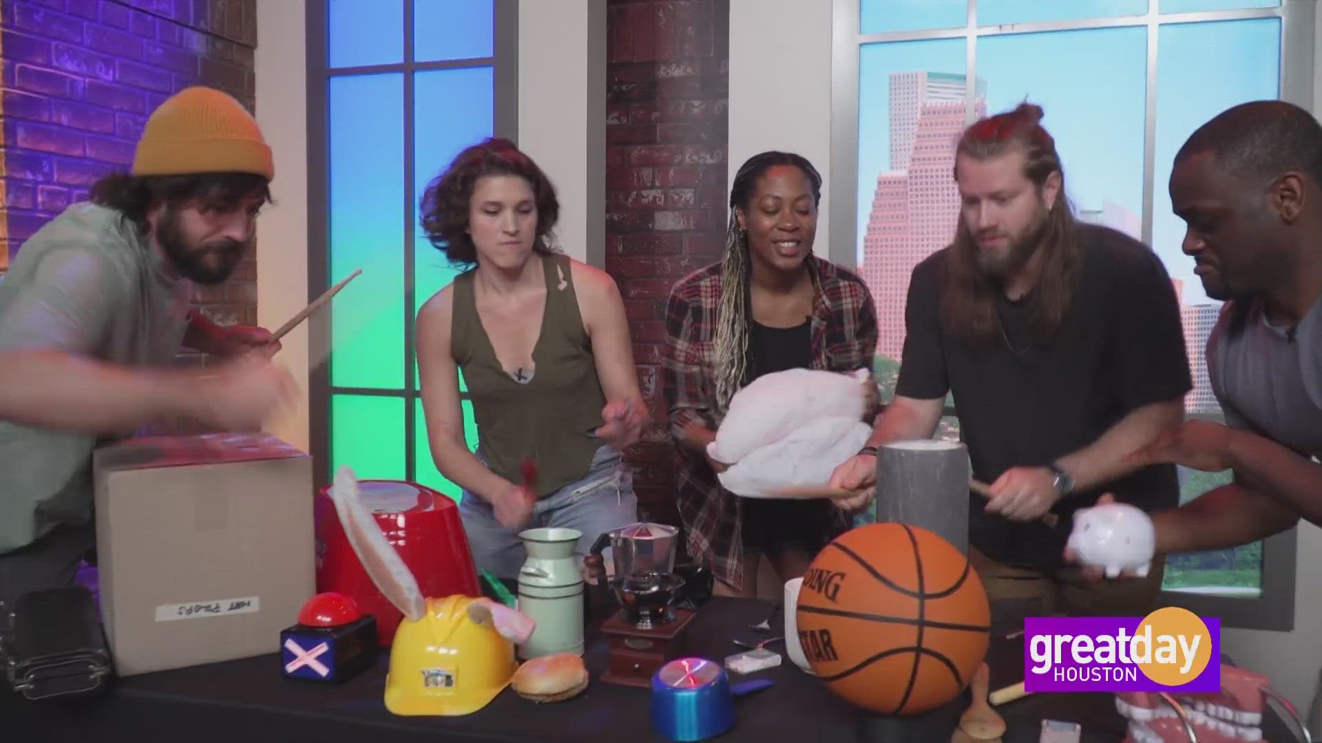 STOMP is an explosive percussion making colorful noises with everyday objects. A few STOMP members join us in studio for an impromptu performance.