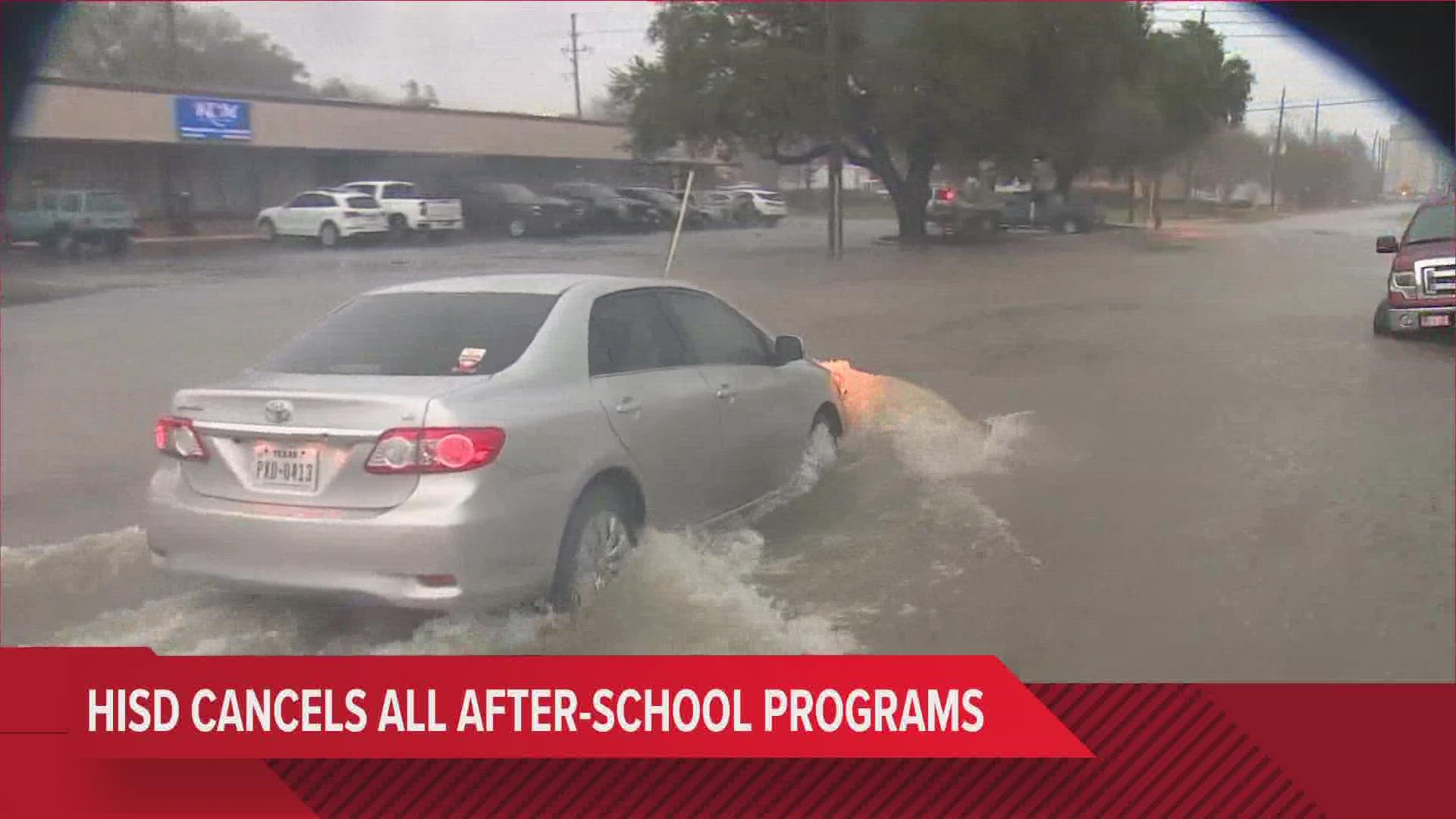 Ponding on roadways in Katy during severe weather