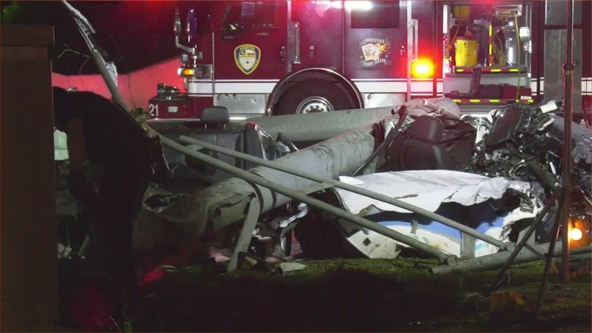 Crash splits car in half in front of Houston fire station | khou.com