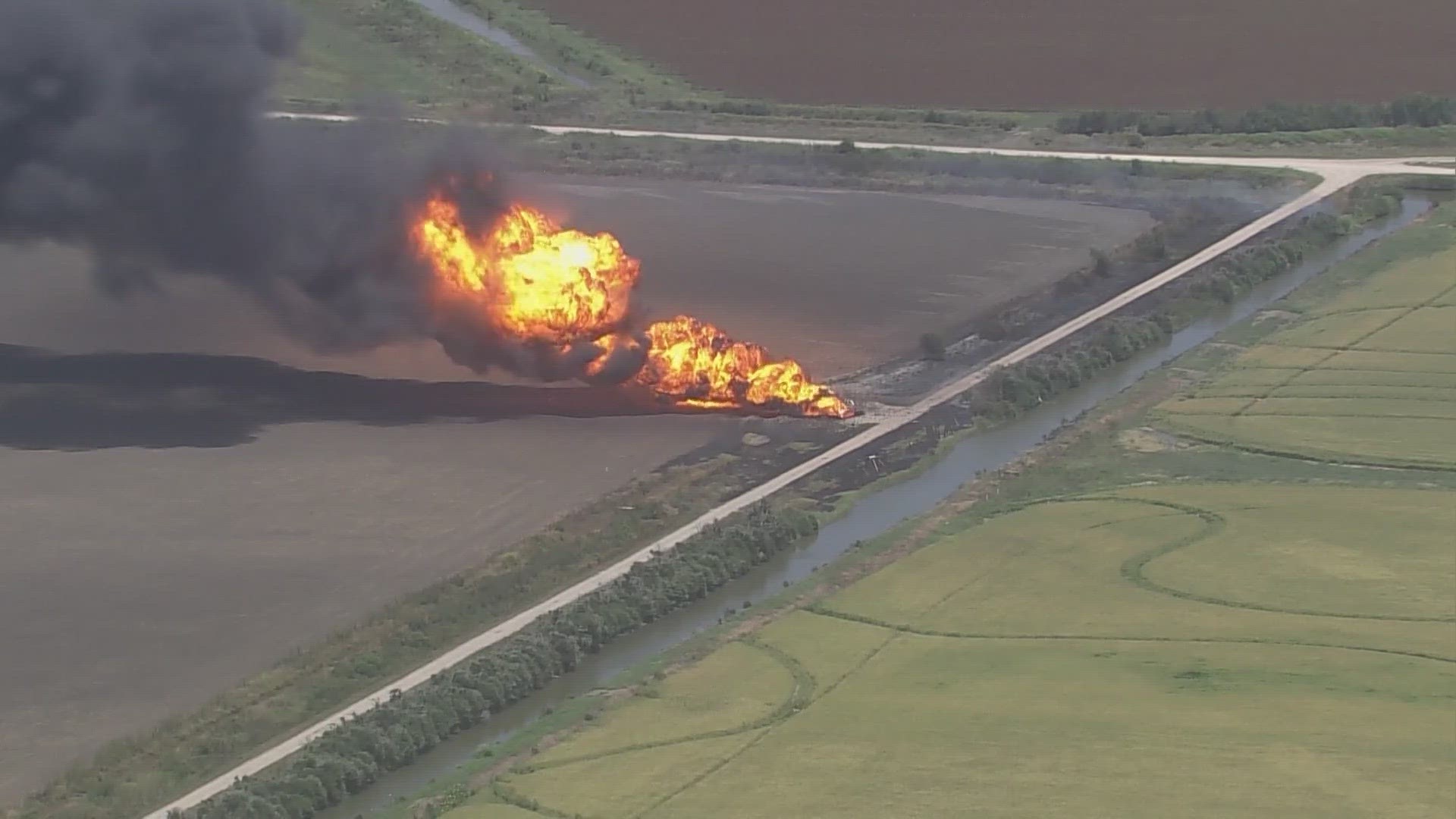 The legal department of the pipeline owner said two flammable gasses were burning -- ethylene and propylene.