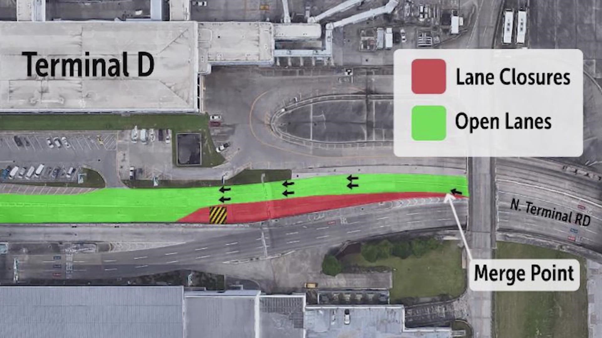 Temporary lane closures could cause more traffic at Terminals C, D and E.