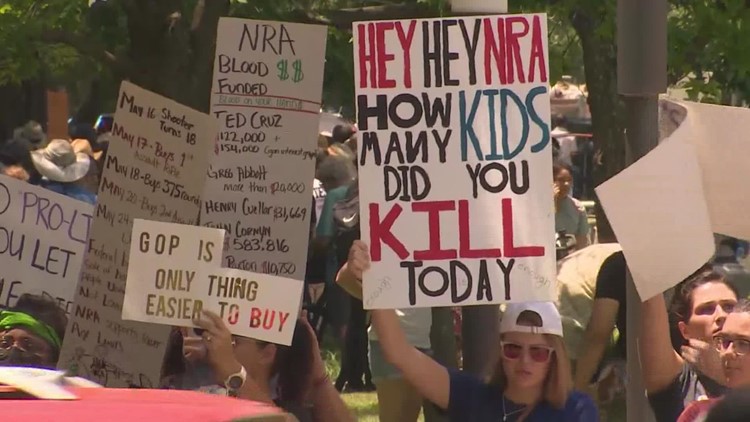 Protestors clash outside NRA convention in Houston over gun debate