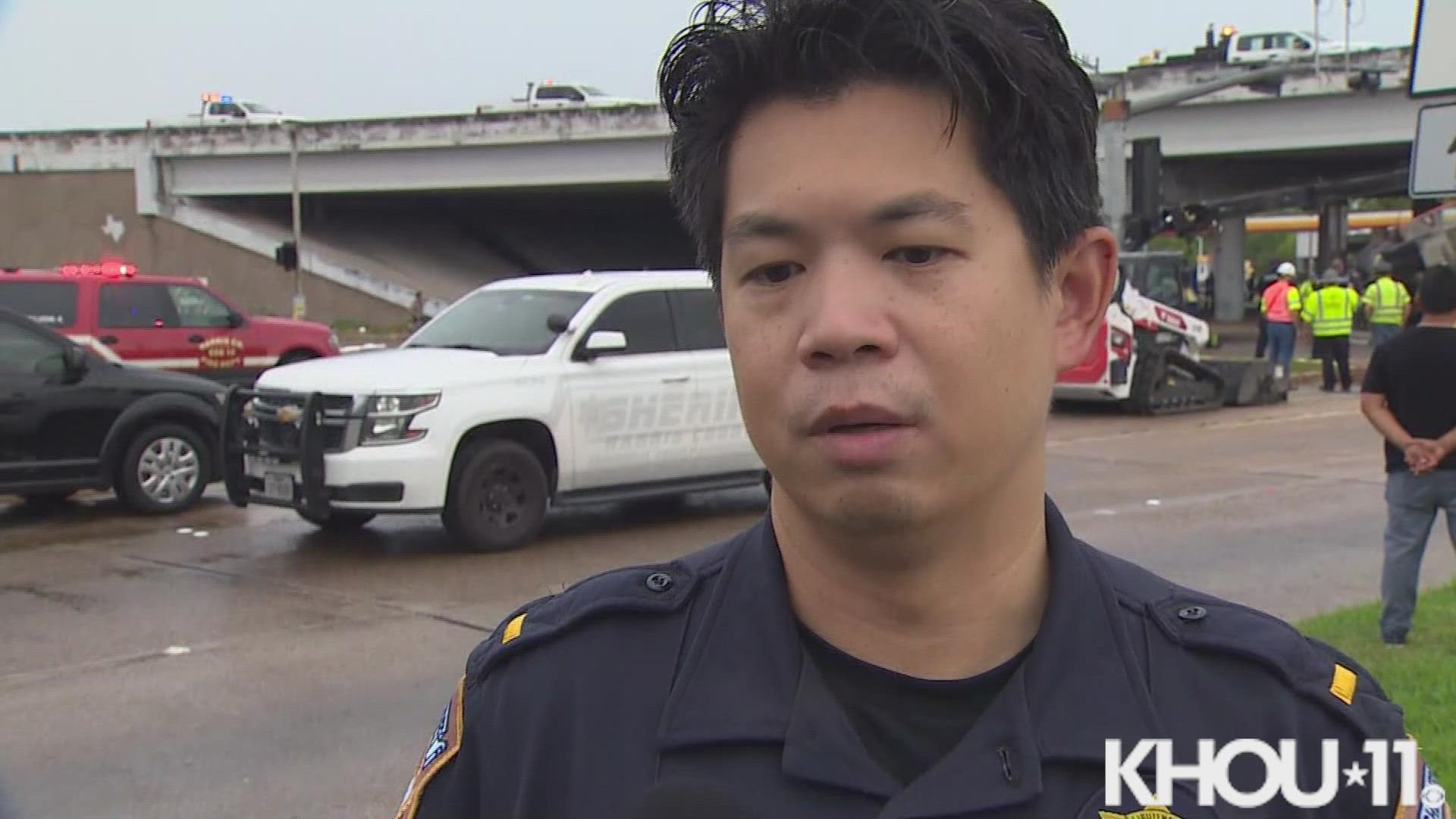 A toddler died Friday afternoon after a cement truck went over an overpass on Beltway 8, landing on a vehicle, according to Harris County Sheriff Ed Gonzalez.