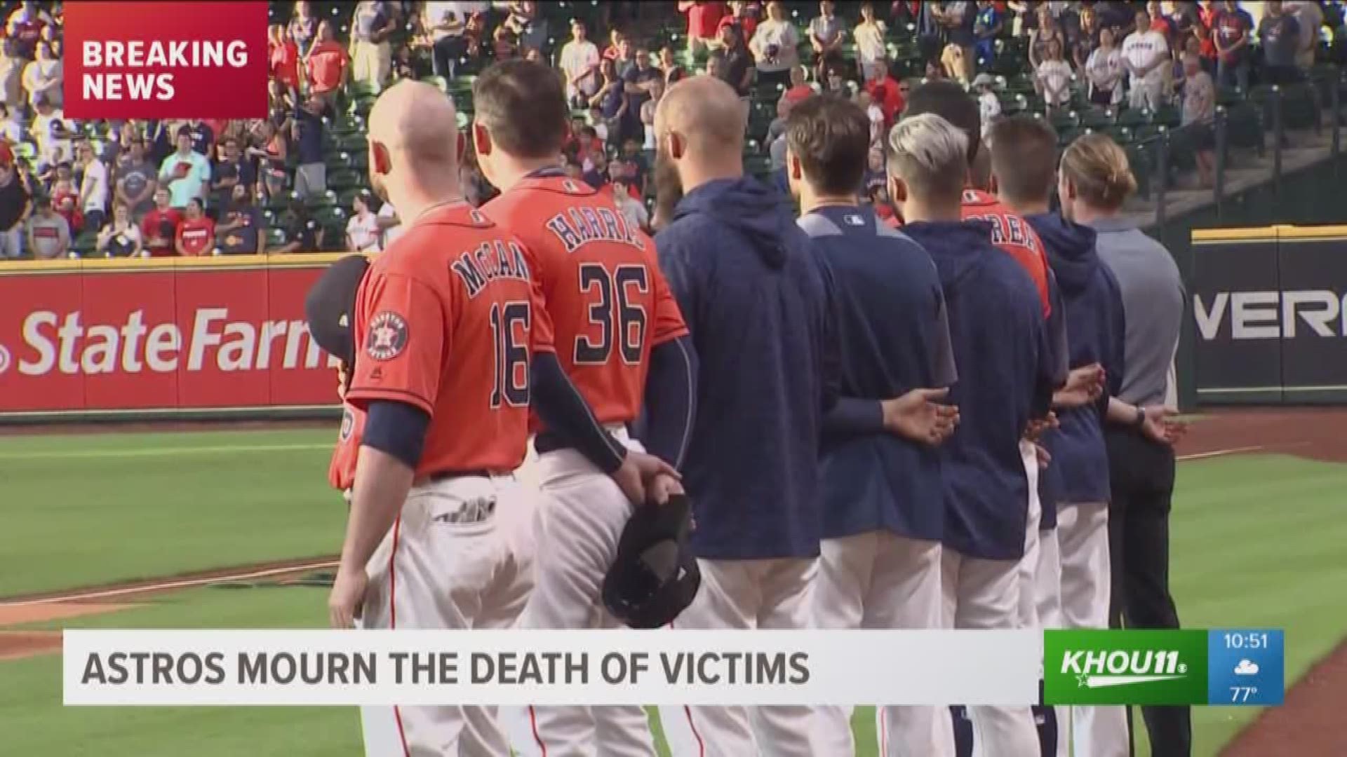 The Houston Astros remembered victims of the mass shooting at Santa Fe High School with a moment of silence.