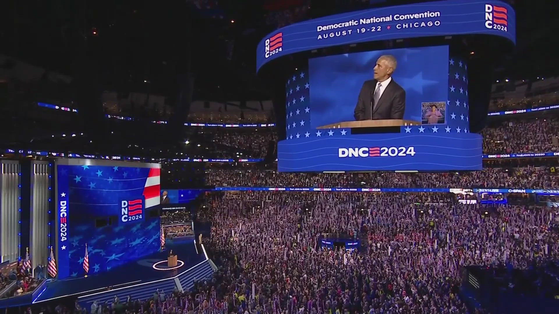 Former President Barack Obama and Michelle Obama energized the crowd inside the United Center on the second night of the Democratic National Convention in Chicago.