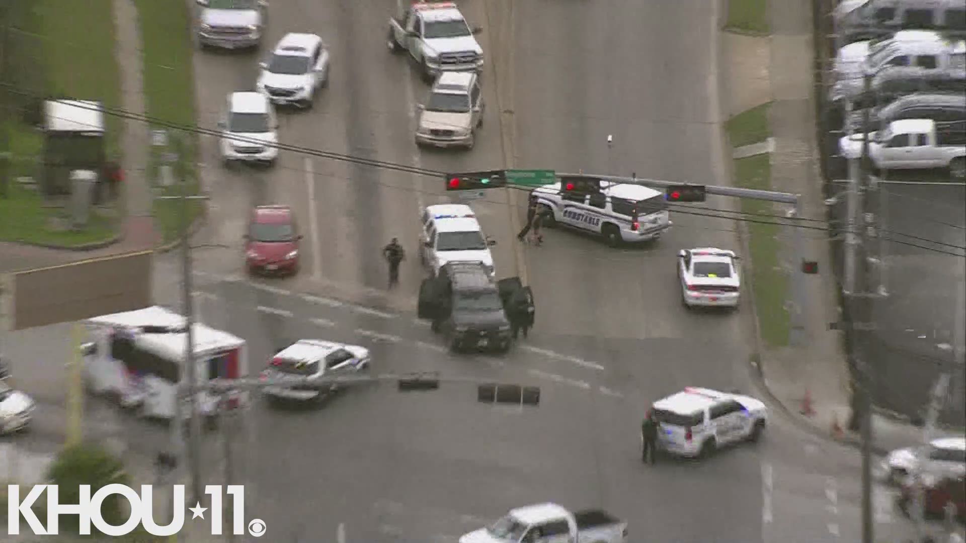 Air 11 flew over the scene of a chase where a woman could be seen being placed in the back of a patrol car.