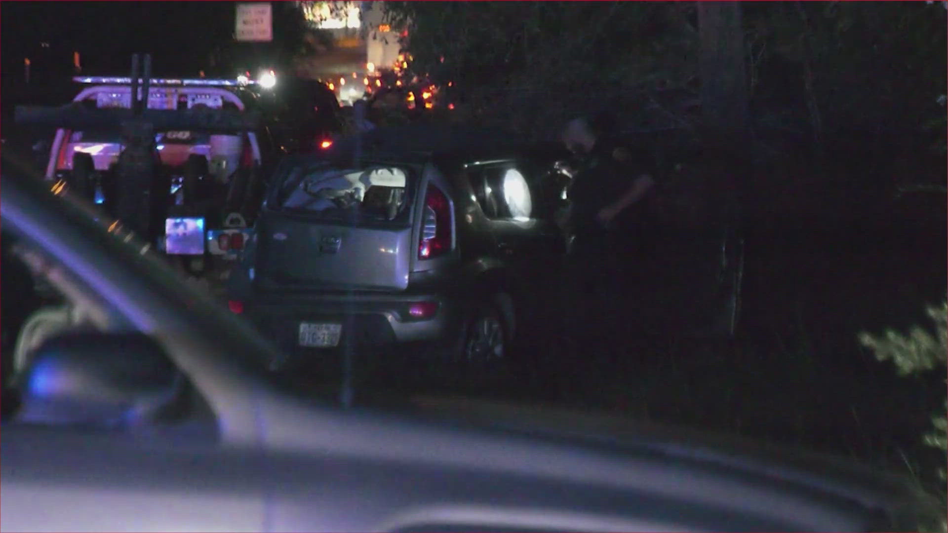 Houston police said the suspect was taken into custody after getting in a crash on the Eastex Freeway feeder road.