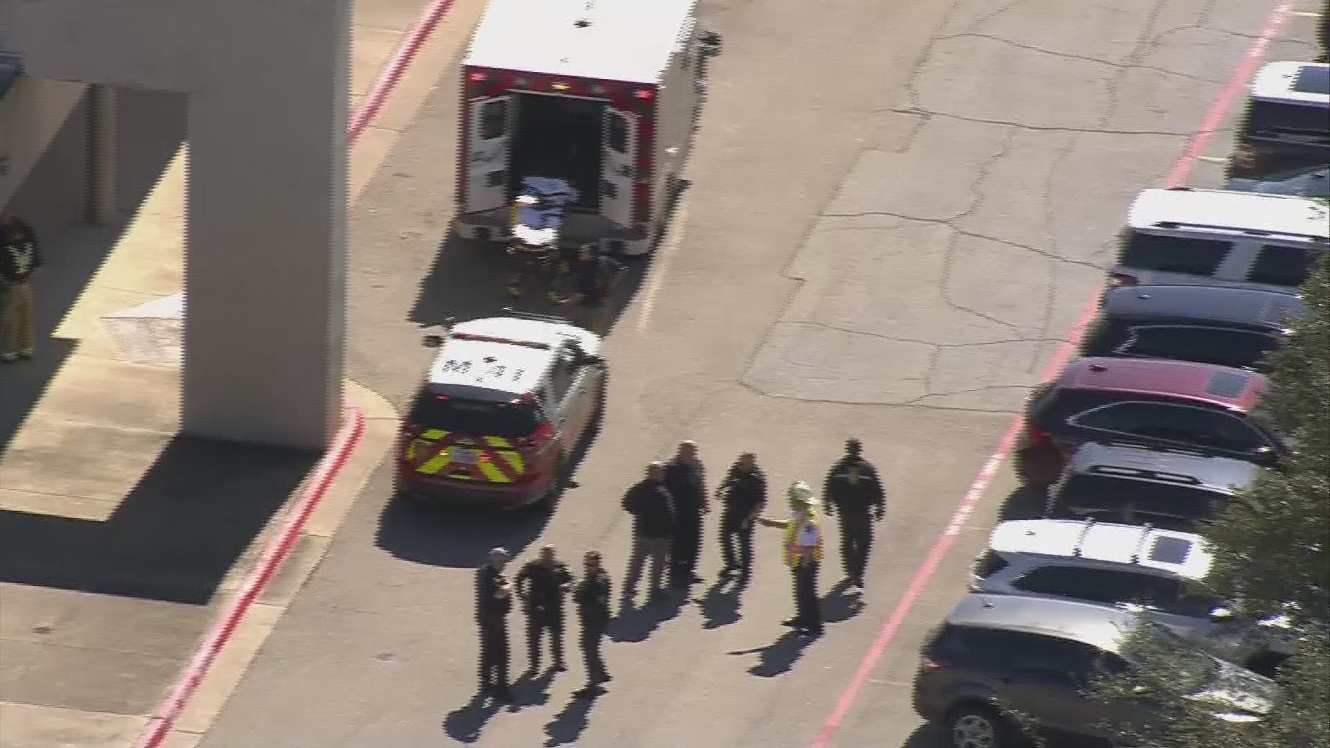 This is raw Air 11 video over Mayde Creek Jr. High. There are reports of injuries.