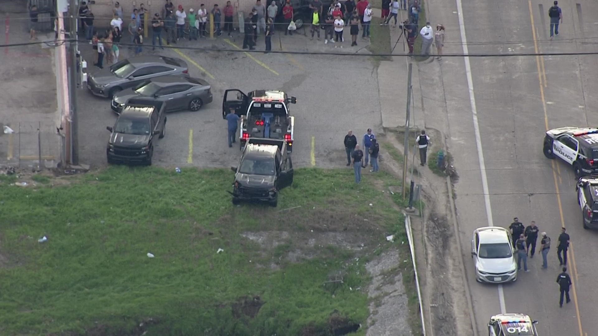Police said a chase started in west Houston and ended when the driver crashed into a bayou in the Sharpstown area.