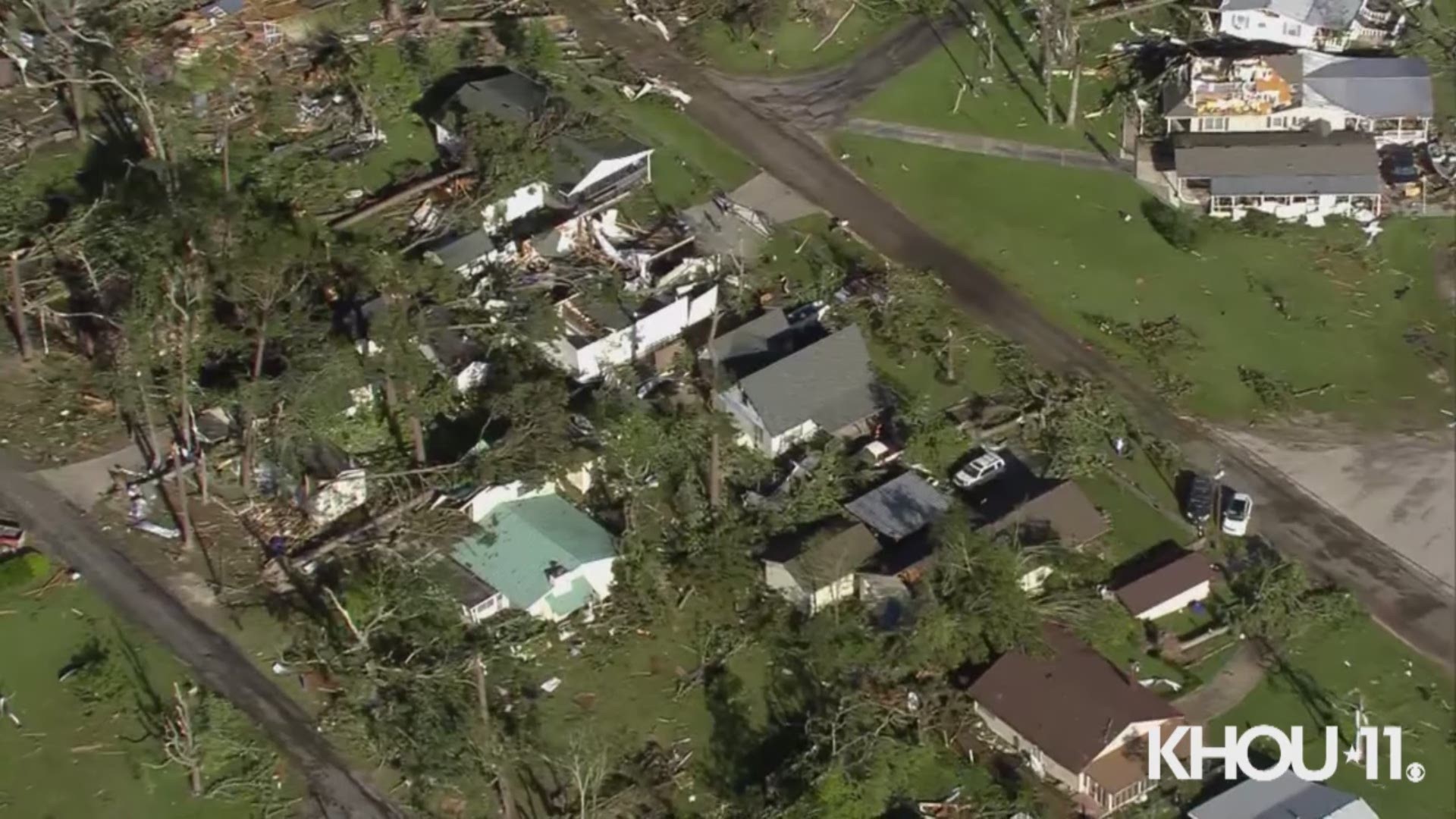 Air 11 surveyed the storm damage left by a tornado near Lake Livingston in Polk County.