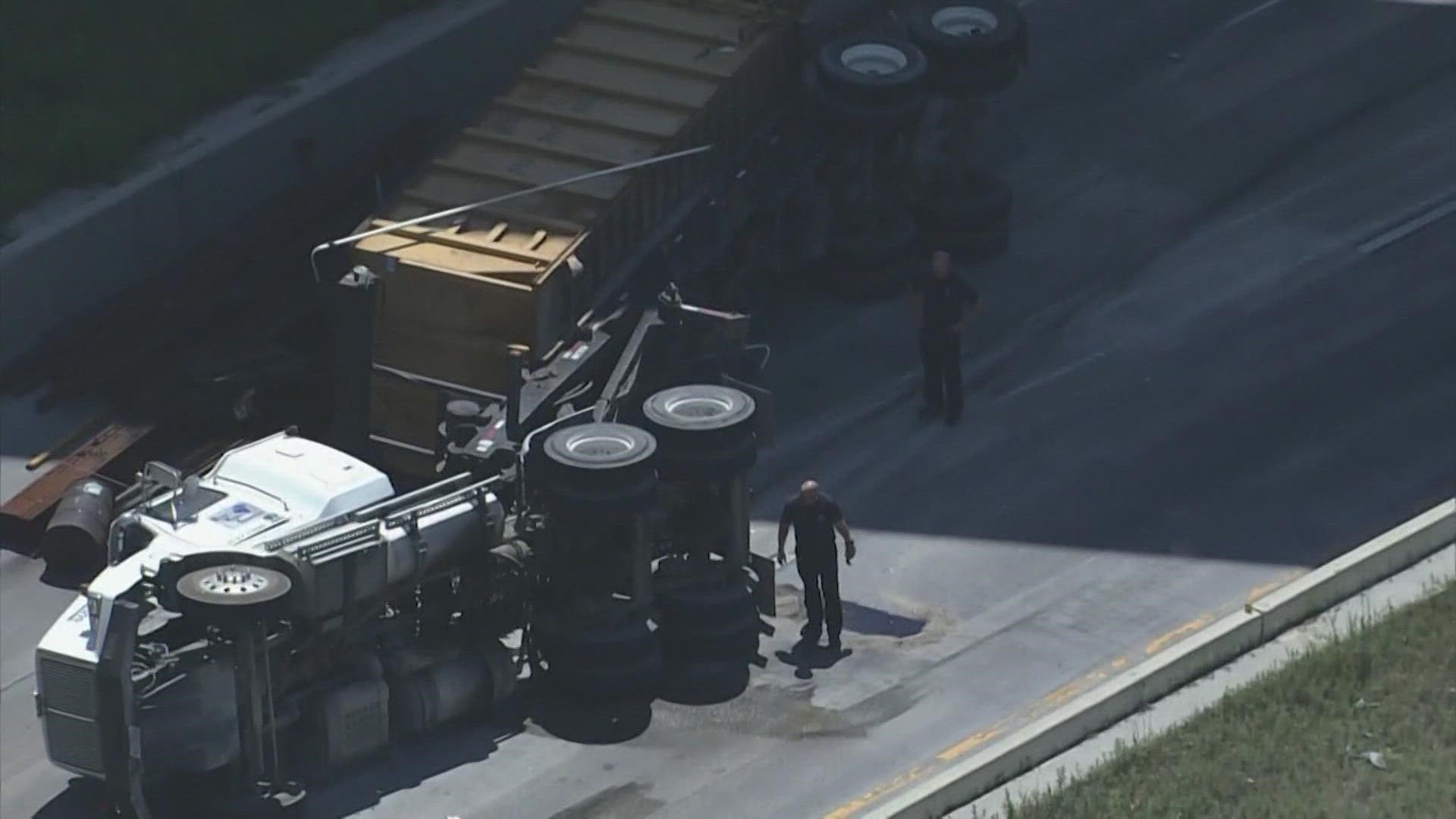 An overturned big rig shut down the 290 exit ramp to the North Loop Thursday afternoon. The closure lasted for several hours.