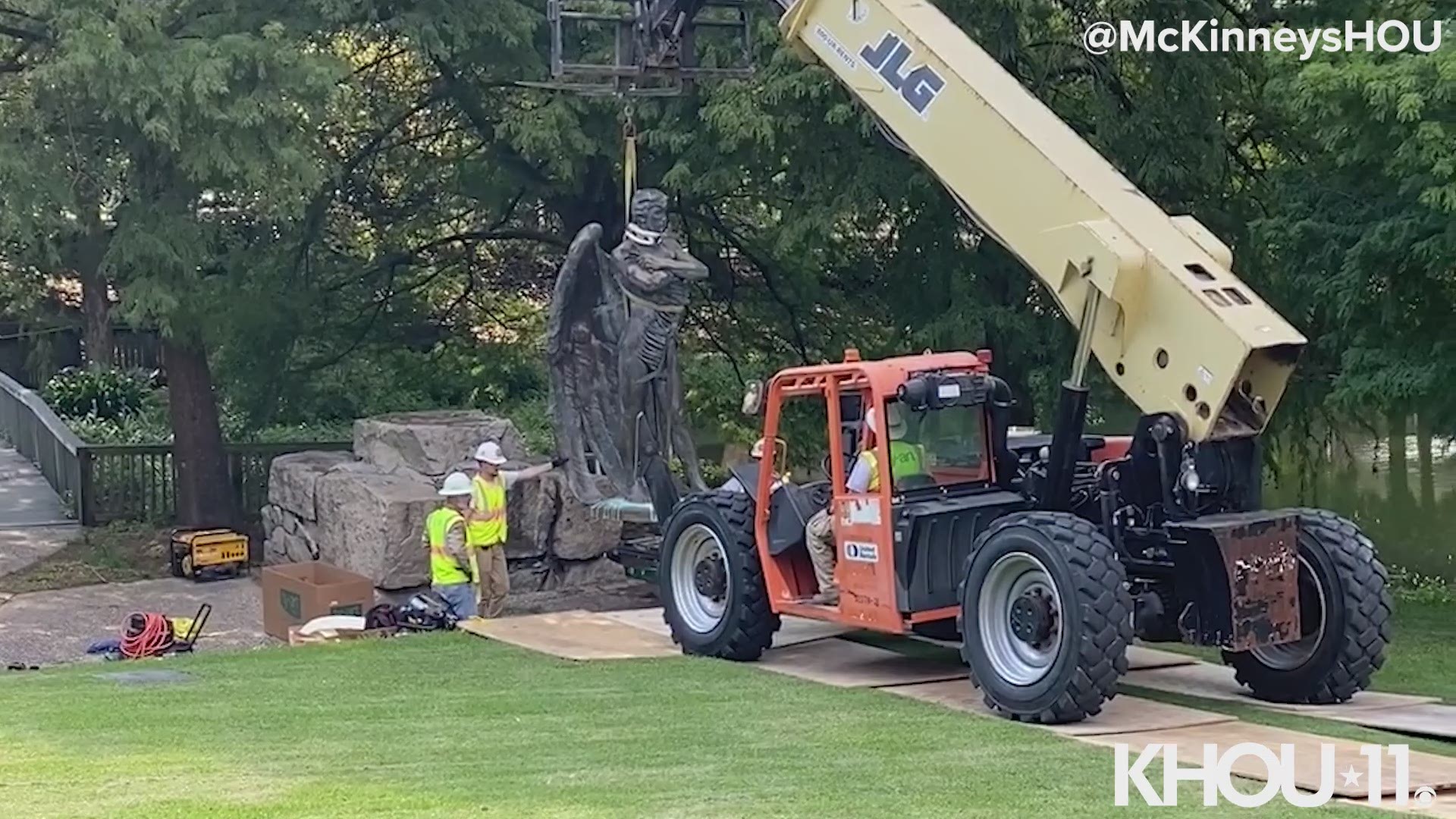 The statue was removed Tuesday and will eventually be placed at the Houston Museum of African-American Culture.