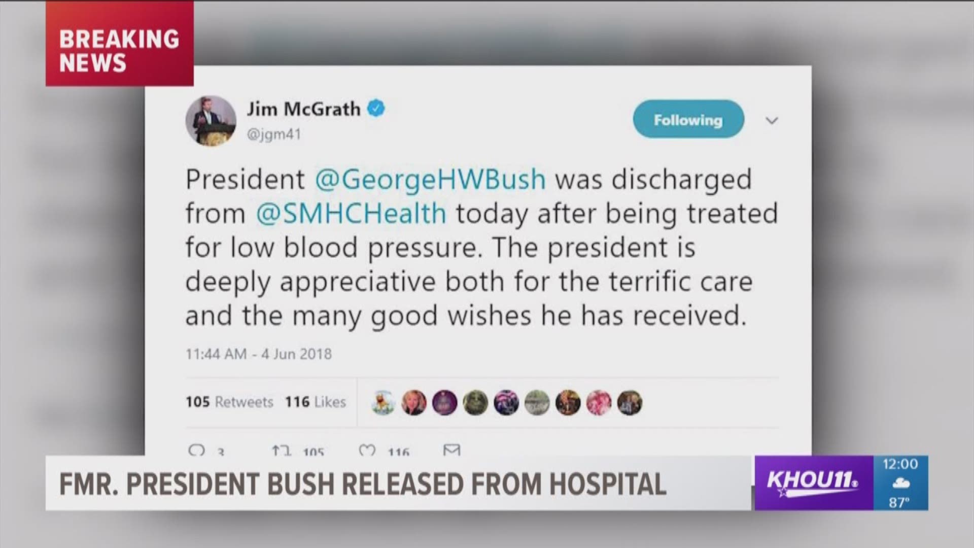 President George H.W. Bush was discharged from a Maine hospital on Monday after being treated for low blood pressure, according to the family's spokesman.