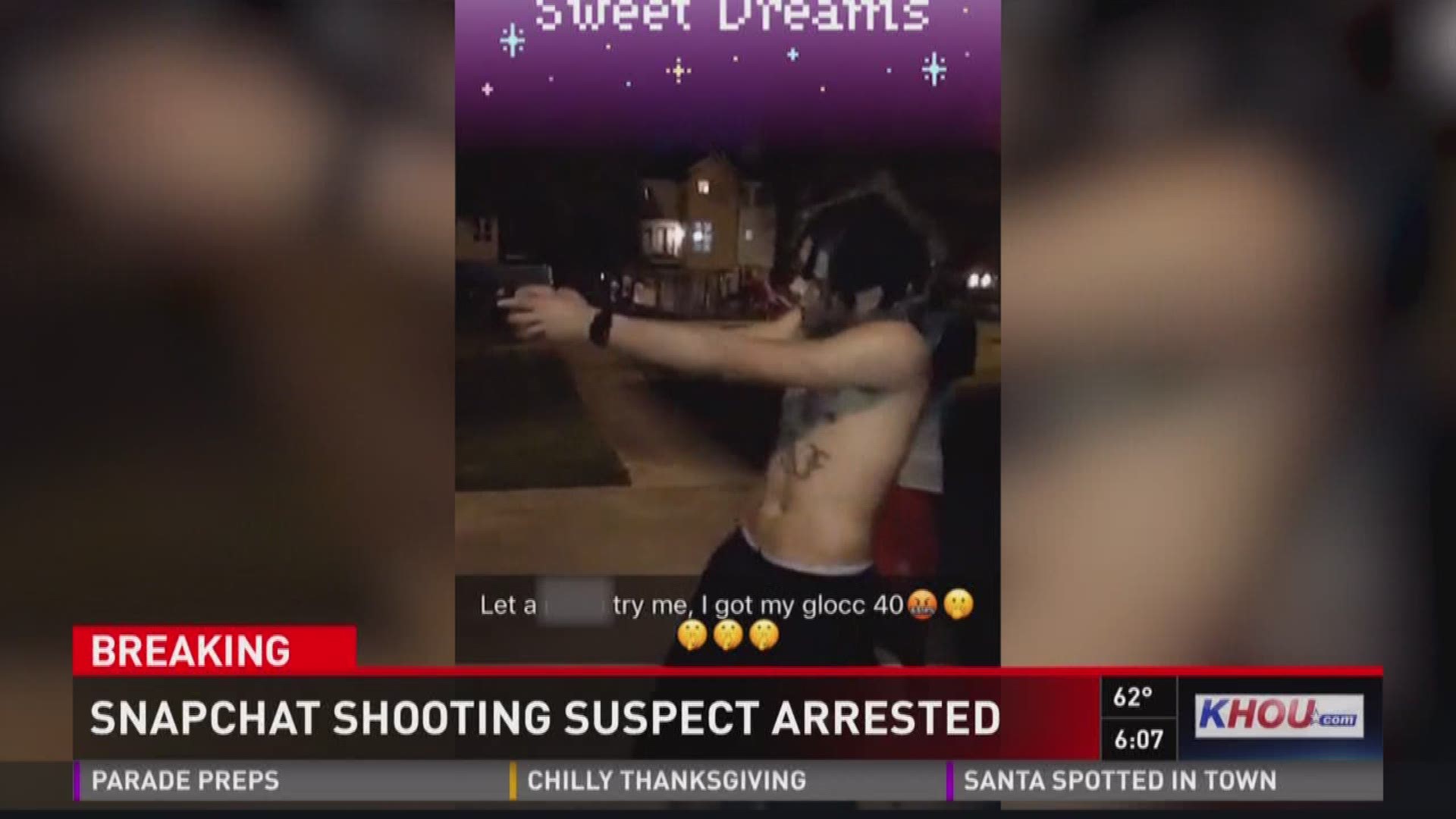 Houston police say they have arrested the man seen shooting a gun in a Snapchat video posted last week from the Memorial Park area.