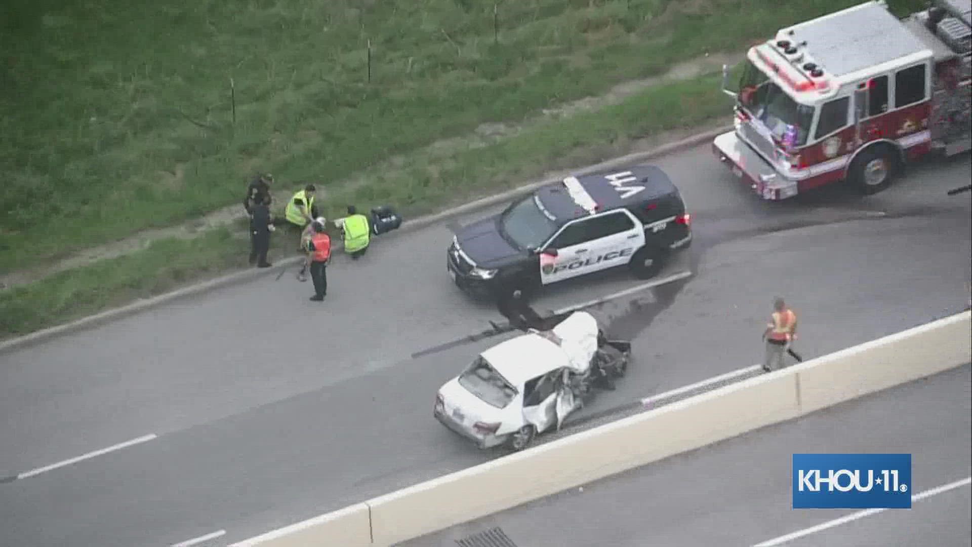 A high-speed chase ended in a multi-vehicle crash along the Gulf Freeway heading south in the Clear Lake area Monday morning.