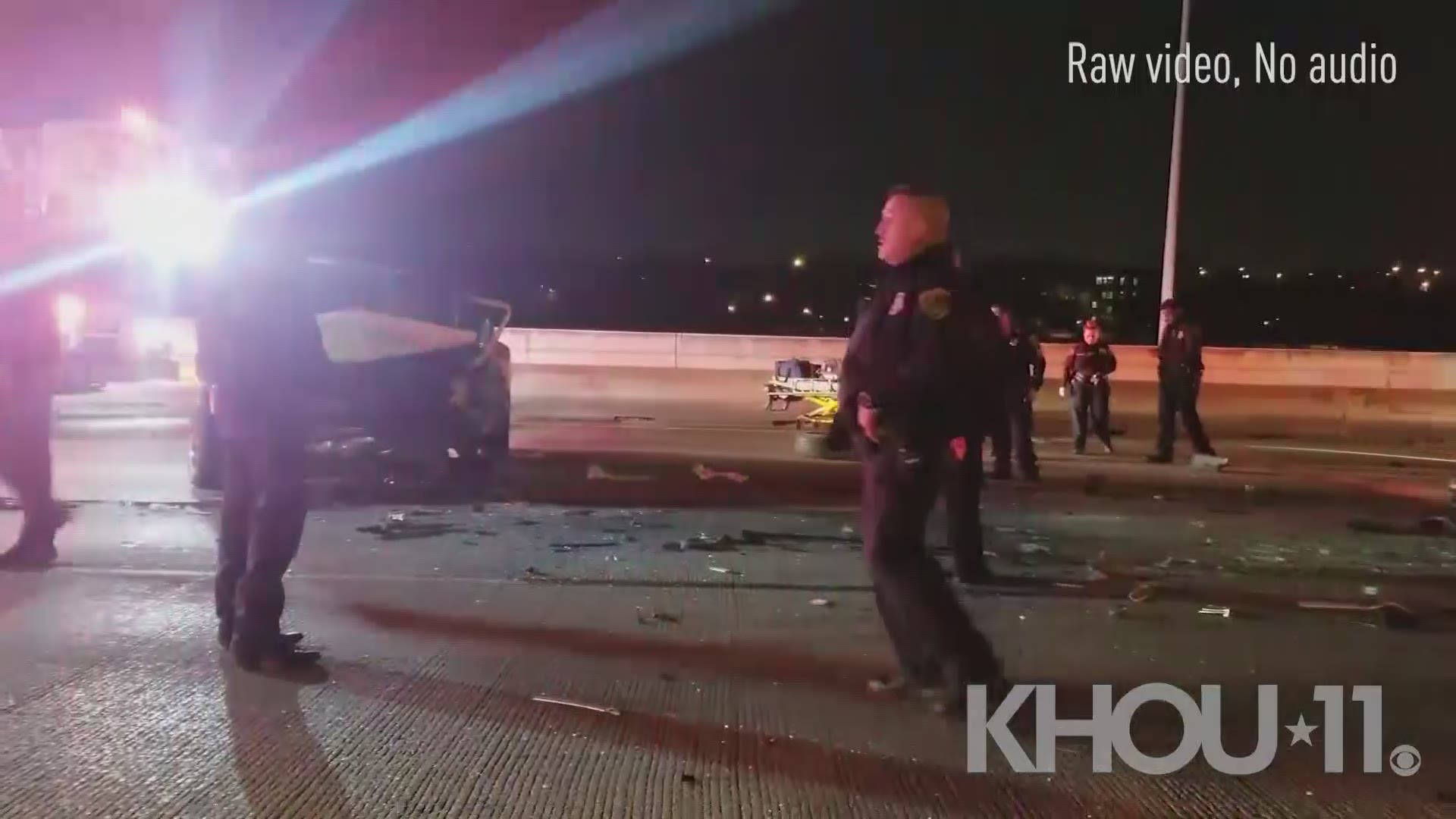 Raw video from I-45 near downtown Houston where an innocent driver was killed in a wrong-way crash early Monday, March 18, police say.