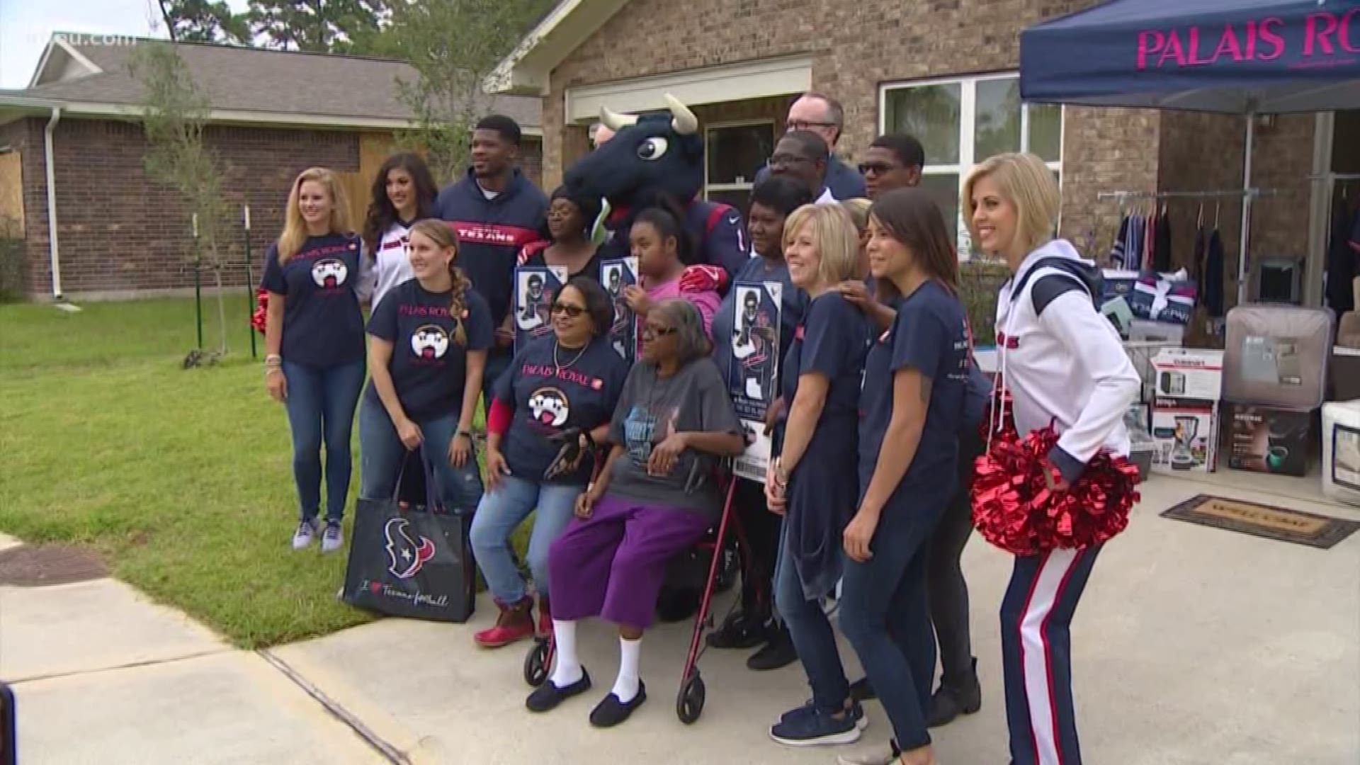 A family of three got a Texas-sized homecoming Wednesday morning when they arrived to their new house. Palais Royal gifted the family with new appliances and tickets to Thursday's Texans game.