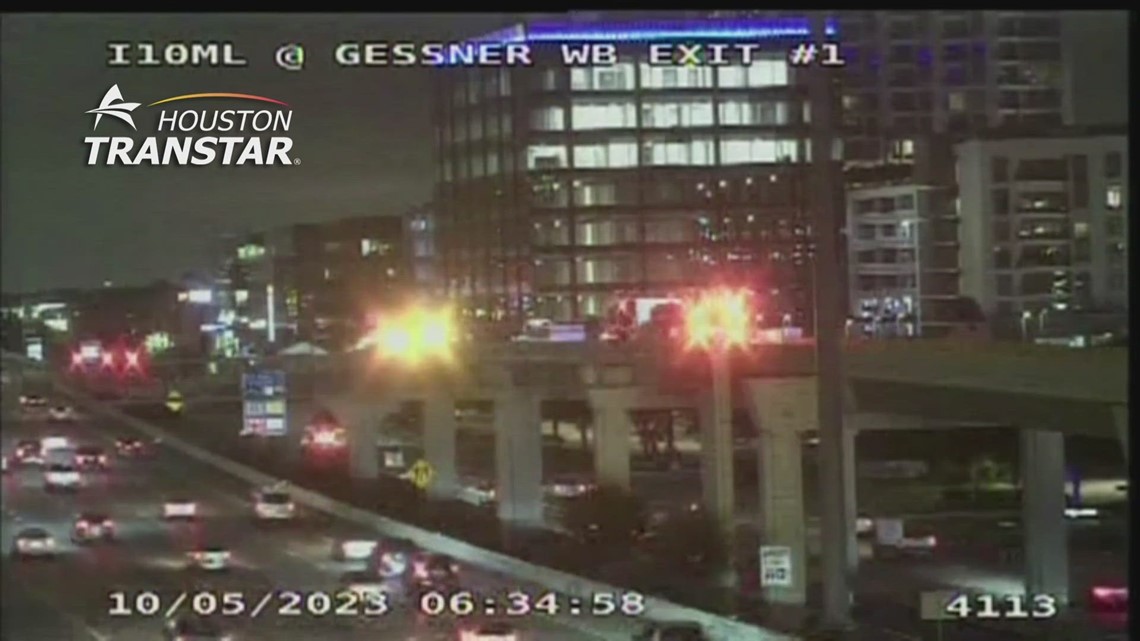 Car hangs off exit ramp after crash on Katy Freeway | khou.com