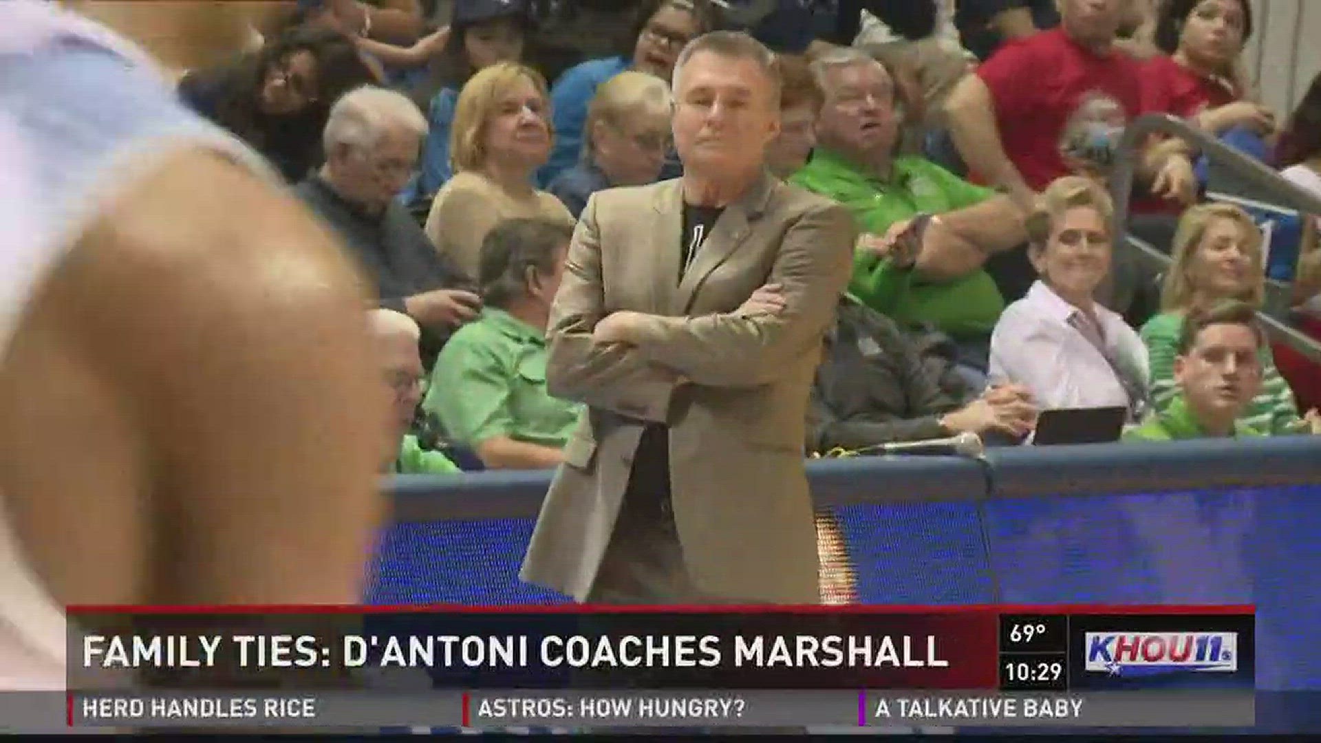 Rockets coach Mike D'Antoni's brother, Dan D'Antoni, was in town Thursday to coach his Marshall men's basketball team against Rice.