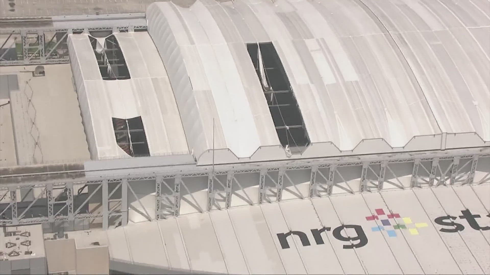 Panels of the retractable roof were ripped off by Hurricane Beryl in July, leaving people inside the normally closed NRG Stadium exposed to the elements.