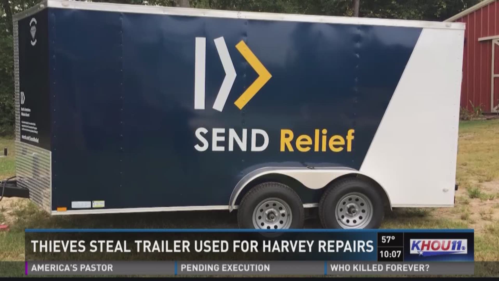 Thieves stole a trailer belonging to First Baptist Church in Humble that was full of equipment used to help victims of Hurricane Harvey.