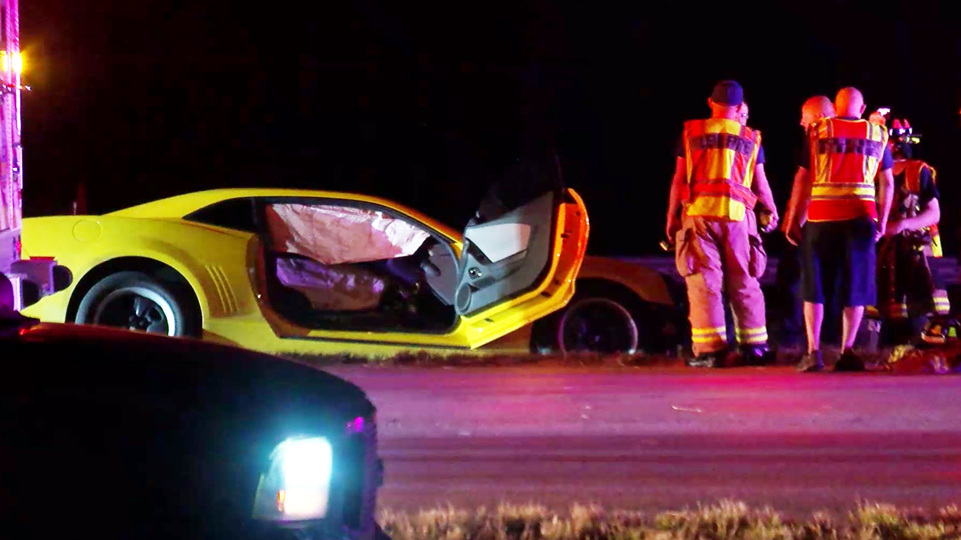 The crash was reported late Monday, Oct. 28, 2019 eastbound on Grand Parkway at FM 2920. Witnesses said they saw a yellow Camaro and a motorcycle racing.