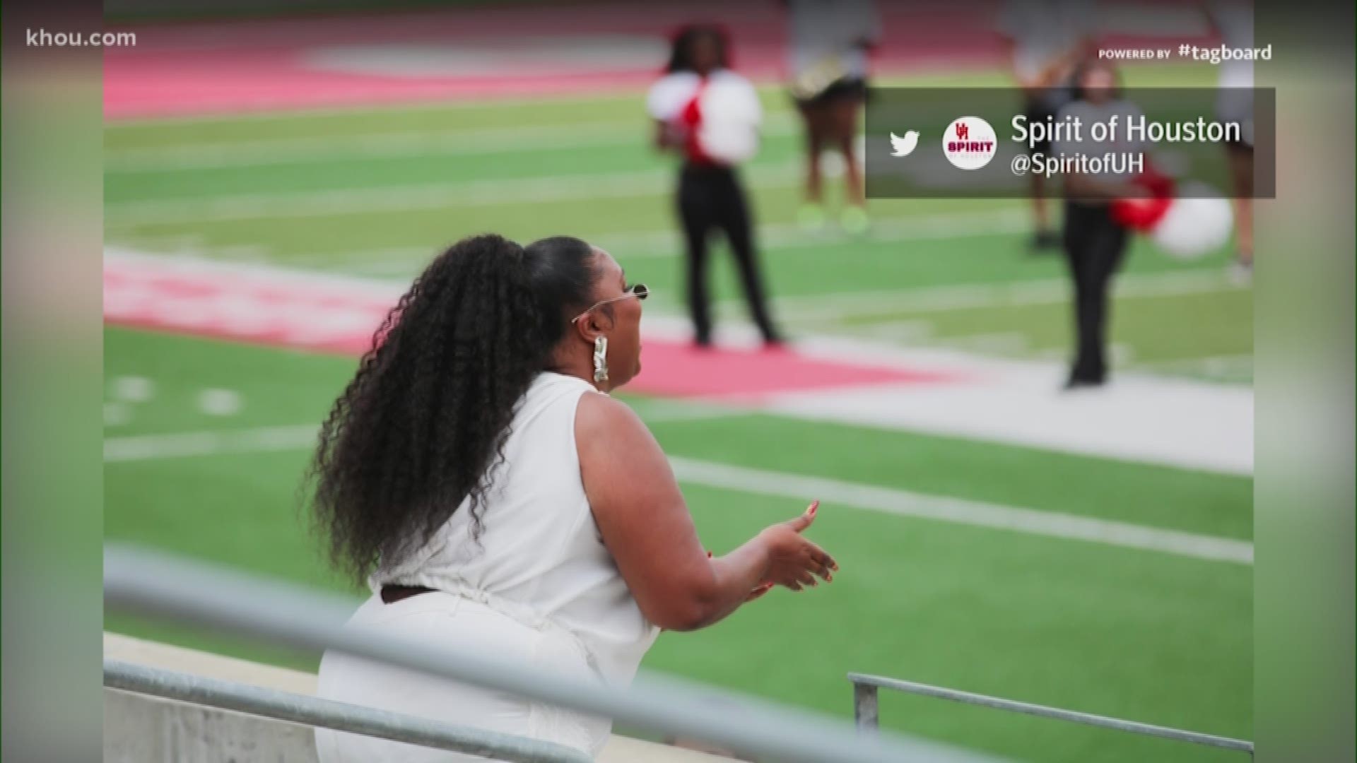 Lizzo stopped by the University of Houston to visit the band. Lizzo is a former Cougar who played the piccolo.