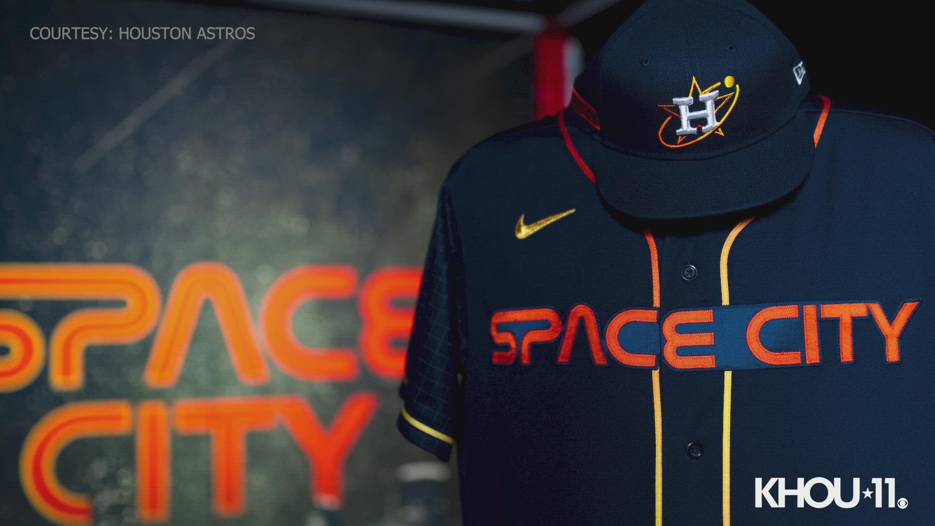 The "Space City" themed uniforms were unveiled Sunday and are available for sale at the Astros Team Store at Minute Maid Park.
