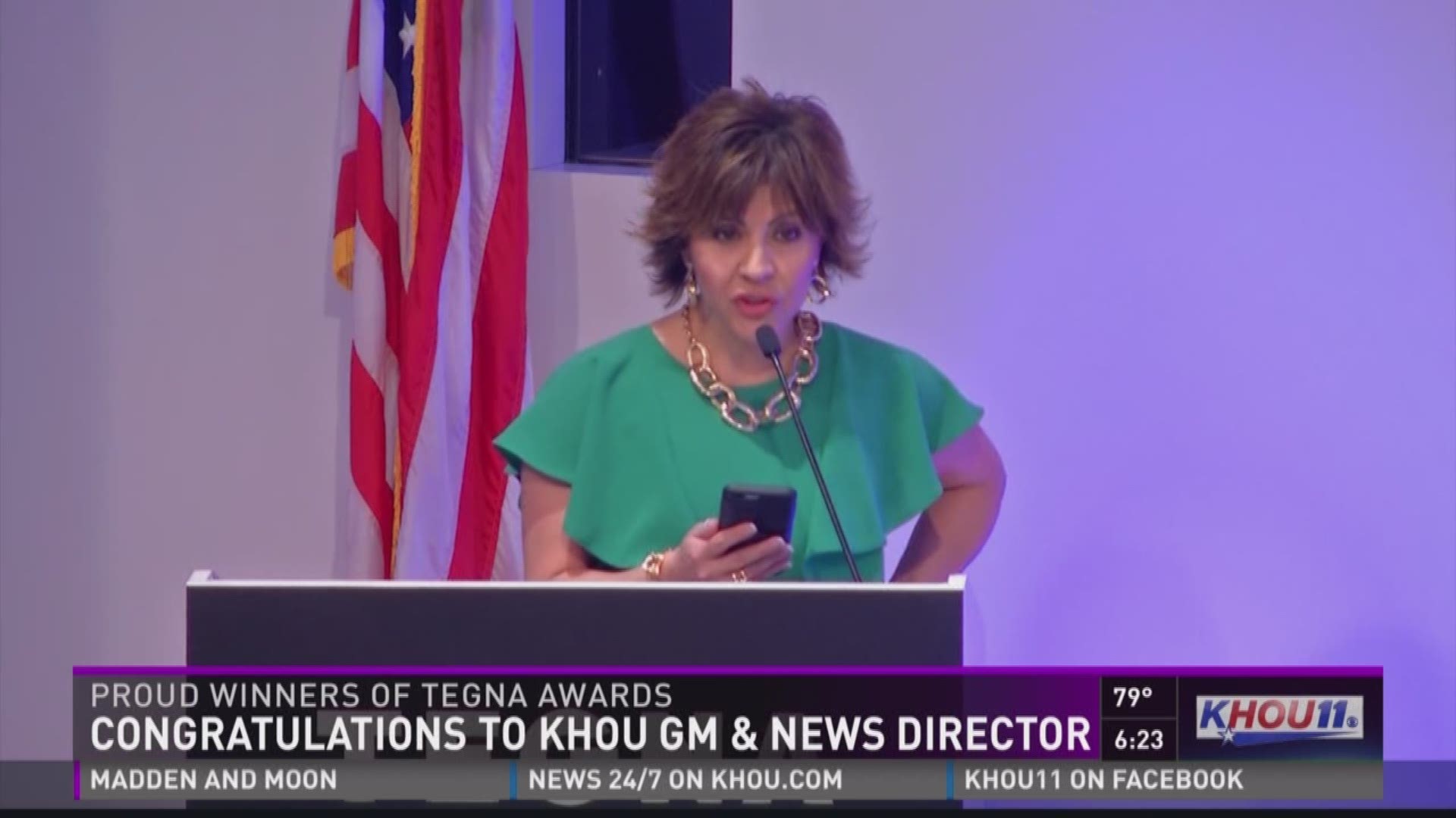 KHOU's news director Sally Ramirez won the TEGNA award for Employee of the Year, and general manager Susan McEldoon was named Manager of the Year.