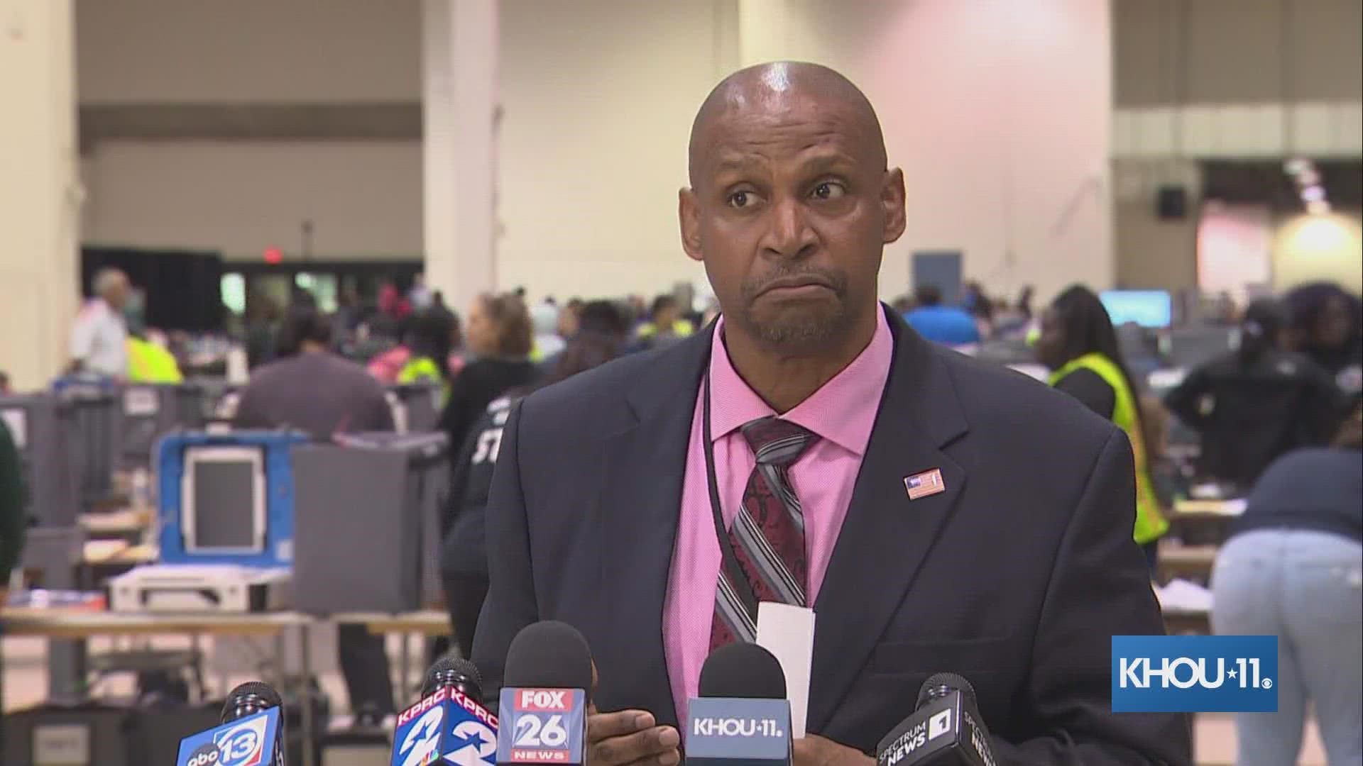 Harris County Election Administrator Clifford Tatum gave an update on vote counting at around 11:45 p.m.