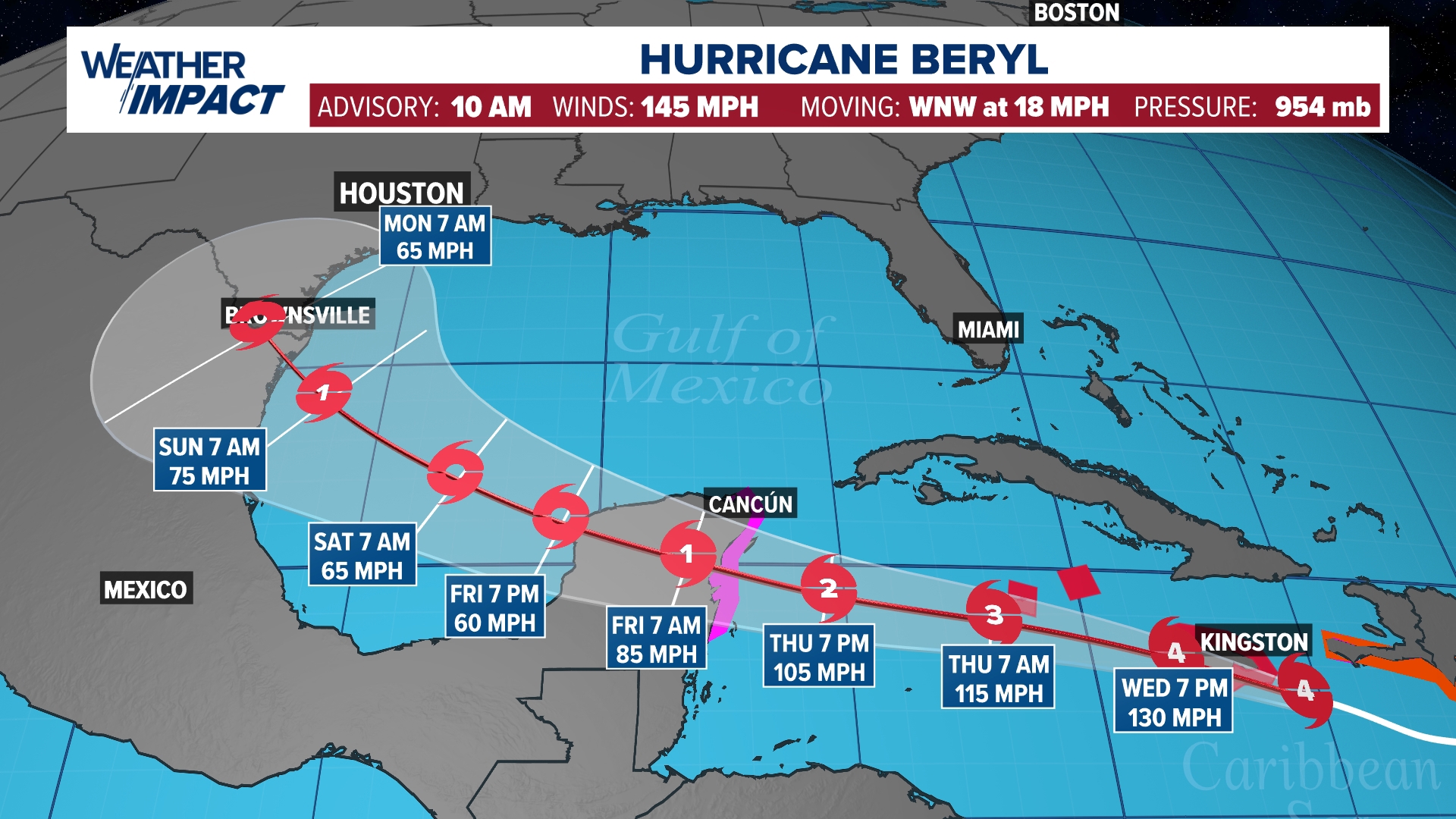 Hurricane Beryl remains a Category 4 storm as it approaches Jamaica Wednesday morning.