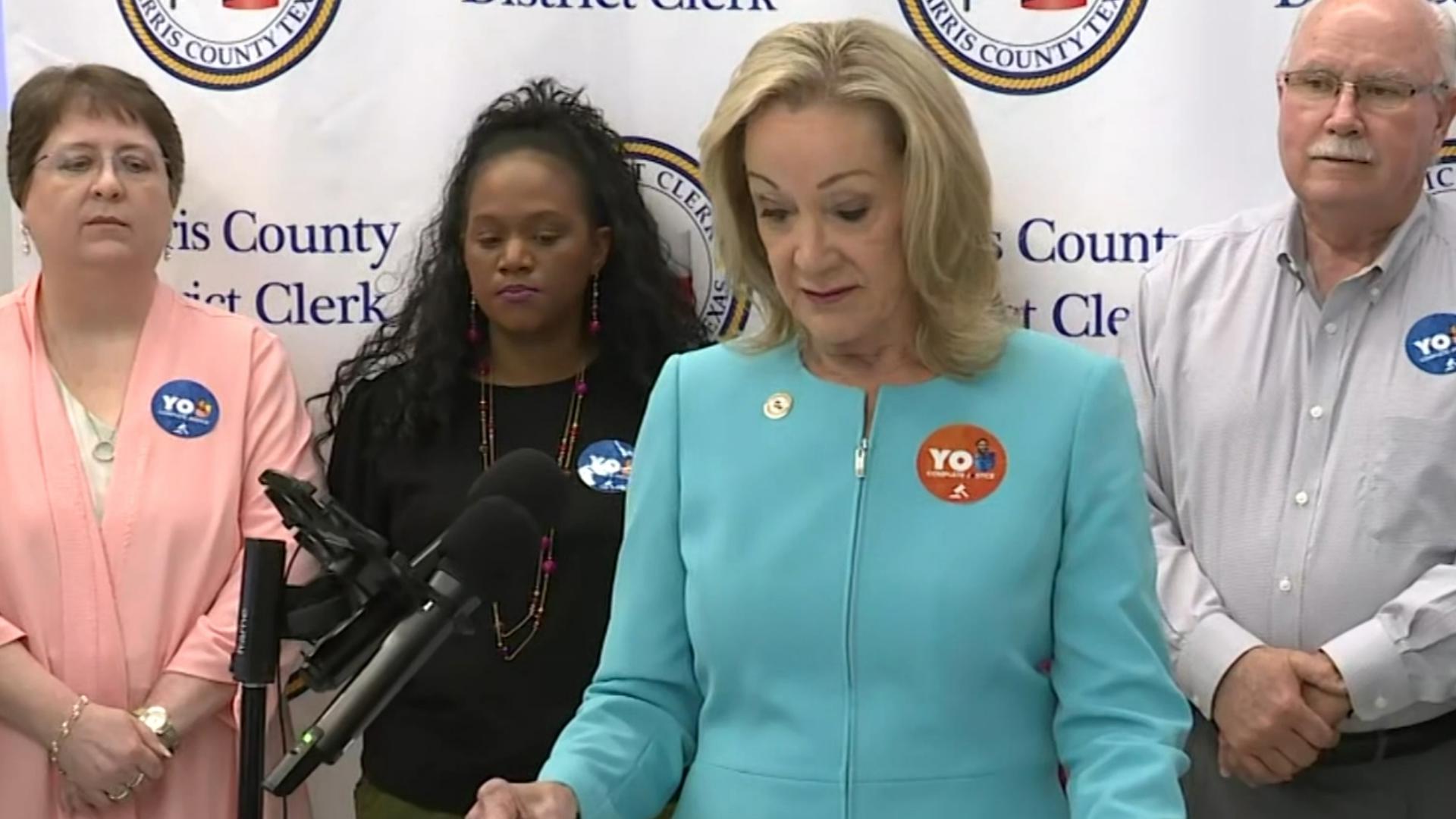 Harris County District Clerk Marilyn Burgess and other county officials spoke Wednesday about the signs to look for.