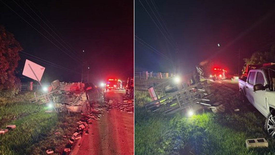 Car slams into 18-wheeler that was unloading cinderblocks in northwest Harris County, sheriff says