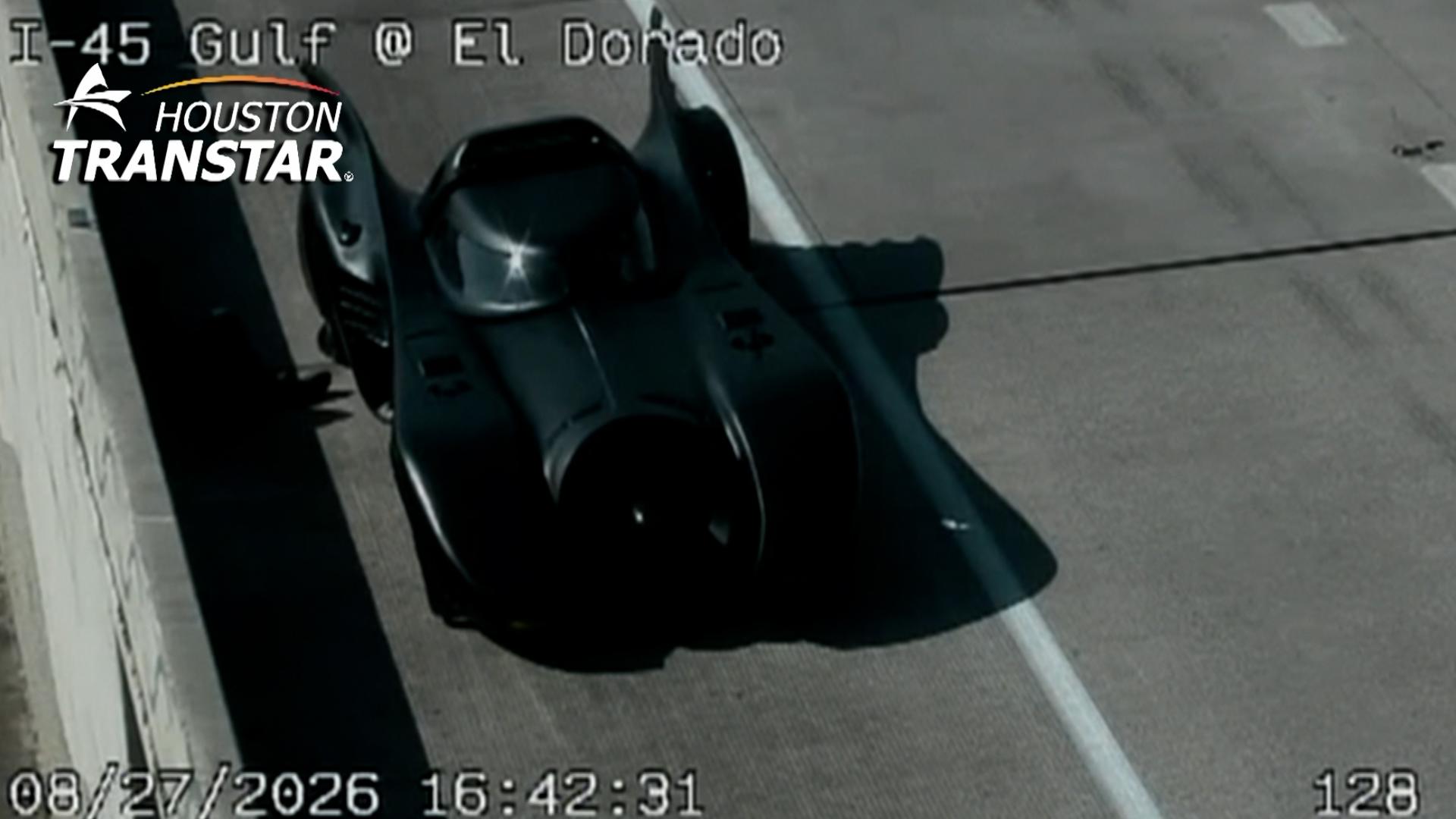Holy breakdown, Batman!  The Batmobile was stranded on the side of a Houston freeway