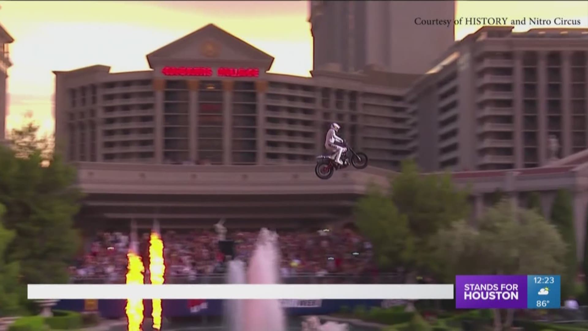 Thousands gathered in Las Vegas to watch stunt performer Travis Pastrana take on three different jumps, where he broke records on two of them.
