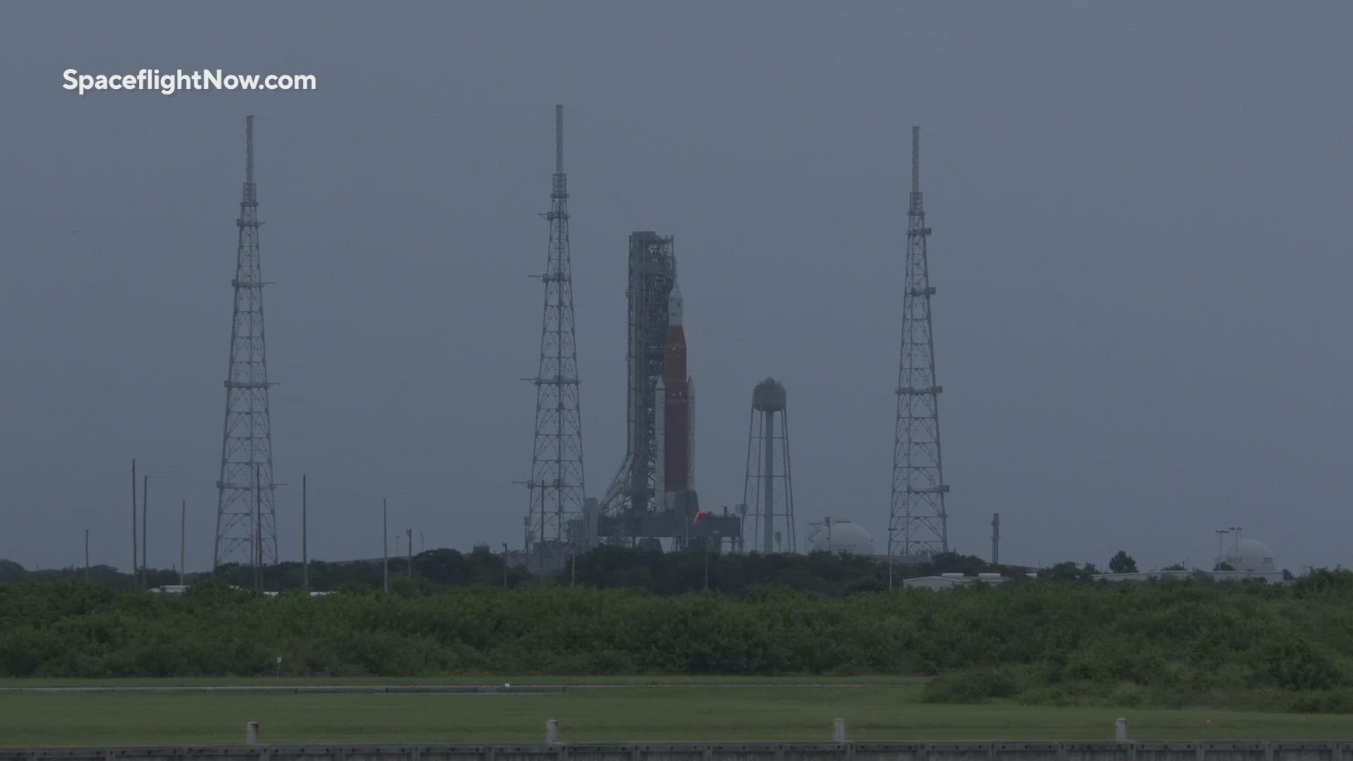 The video from SpaceflightNow.com shows the lightning strike on Pad 39B Saturday around noon Central. As of Sunday, all systems were still go for Monday's launch.